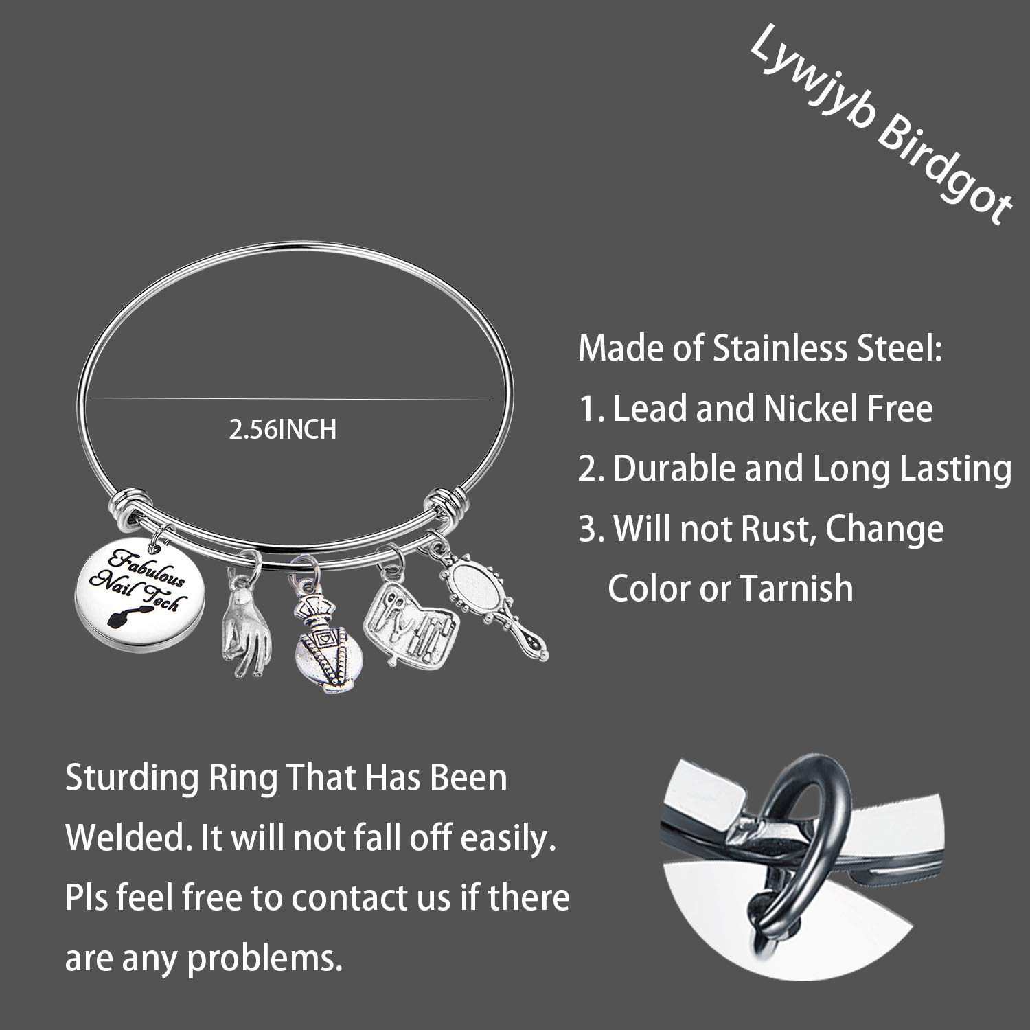 Lywjyb Birdgot Nail Tech Charm Bracelet - Perfect Gift for Nail Artists, Beauticians & Manicurists - Graduation Jewelry for Nail Technicians - Ideal for Salons, Spa Days & Professional Use