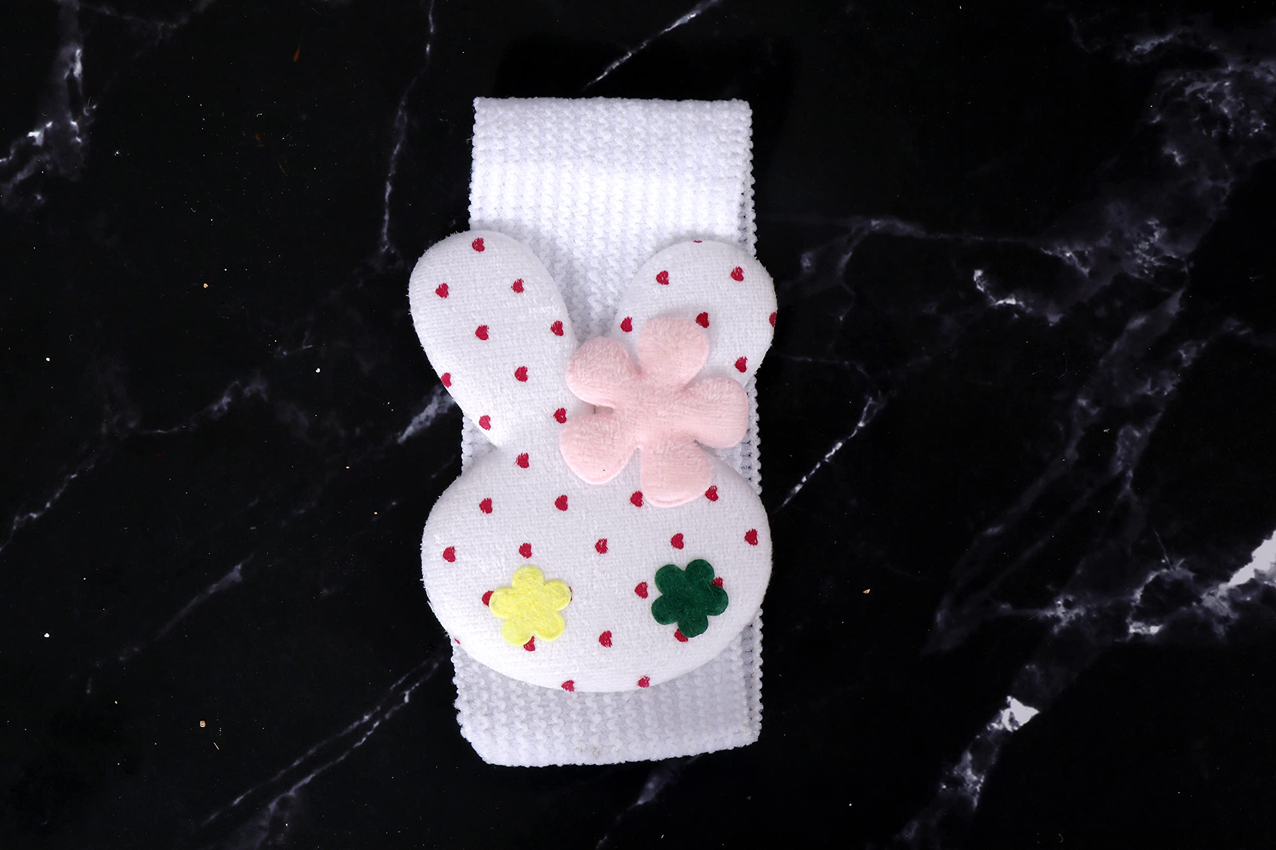 Navjai Rabbit Hair Bands for Girls - 4 Pcs Soft Stretchy Elastic Headbands with Heart & Flower Prints, Cute Bow Knot Hair Accessories Set for Infants & Kids - Perfect for School, Parties & Daily Wear