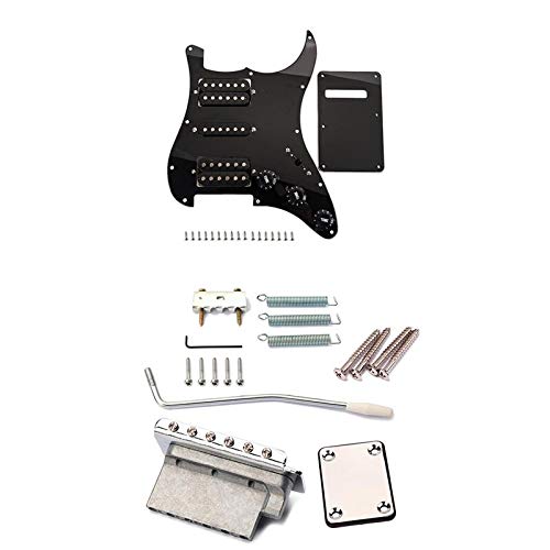 Premium Electric Guitar Tremolo Bridge & Neck Plate for Fender Strat - Black Wired Pickguard - Replacement Parts for Guitar Repair & Upgrade - Perfect for Stage Performance & Home Studio Recording