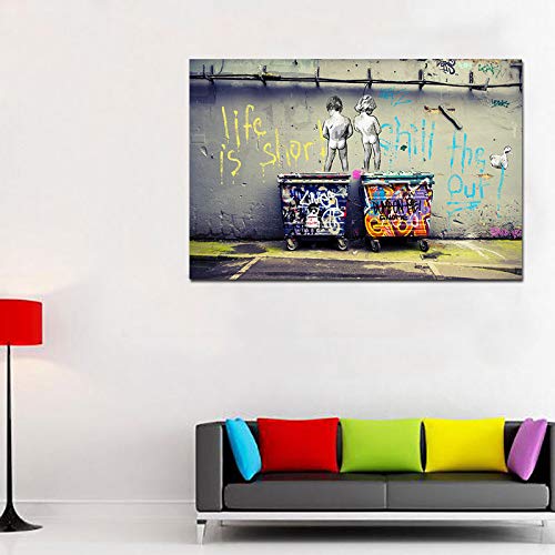 Banksy Graffiti Art Canvas Print - HD Abstract Street Art Poster, Modern Wall Decor with Wooden Frame 28x40 Inches - Perfect for Living Room, Bedroom & Office Decor