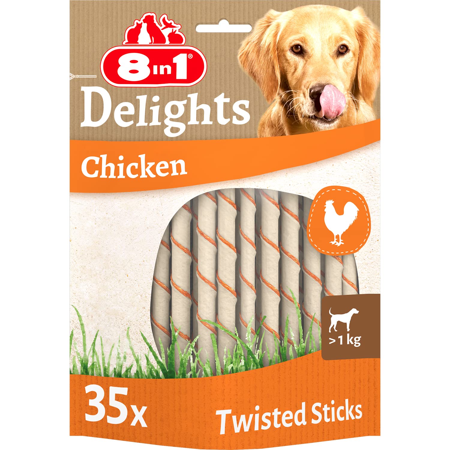 8-in-1 Delights Chicken Twisted Sticks - Healthy Dog Chew Treats for Small & Large Breeds - 35 Count - Perfect for Training Rewards & Dental Care