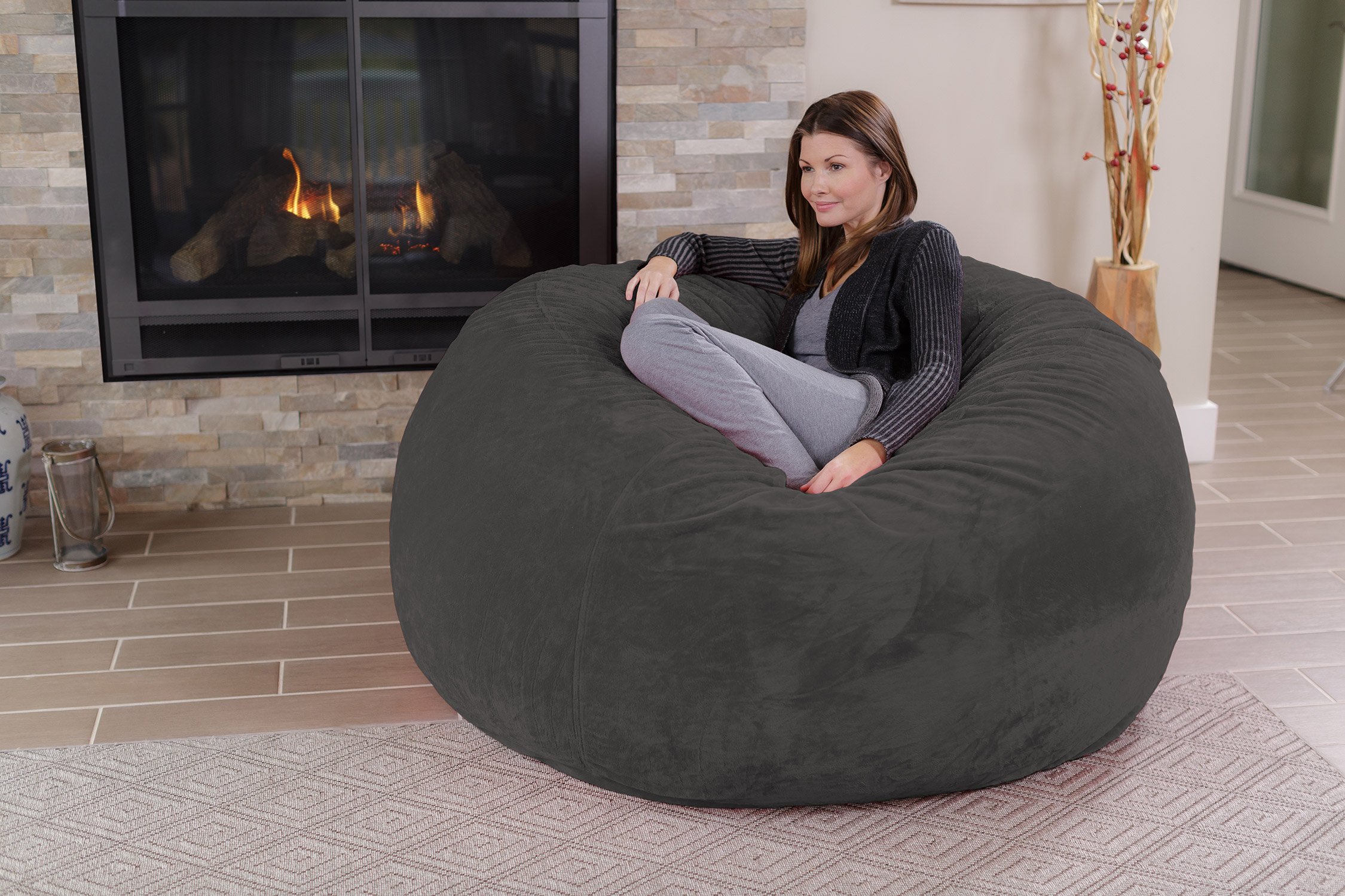 Chill Sack 5' Giant Memory Foam Bean Bag Chair - Soft Microfiber Cover with Grey Furry Finish - Oversized Comfort for Living Room, Game Room & Dorm Relaxation