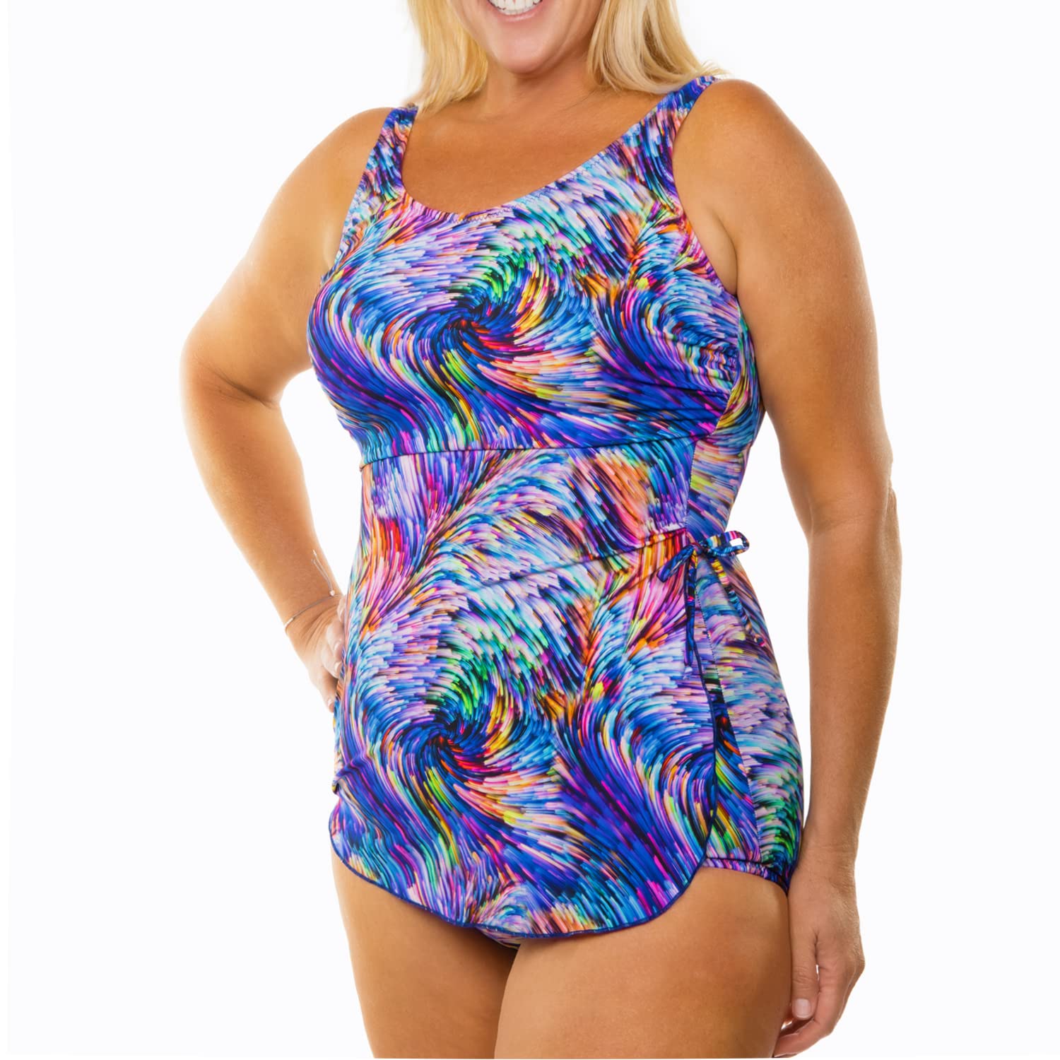 Plus Size Women's Front Skirted One-Piece Swimsuit - Flattering Swimwear for Curvy Figures | Beach Vacation, Pool Party & Summer Water Activities