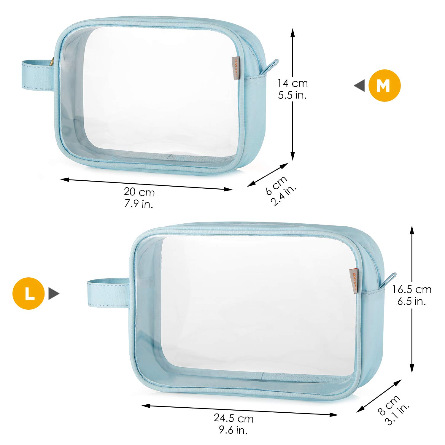 GAGAKU 2-Pack TSA Approved Clear Toiletry Bags for Travel - Waterproof Transparent Makeup Cosmetic Organizer with Handle Strap (Light Blue) | Perfect for Airports, Carry-On Luggage & Shower Essentials