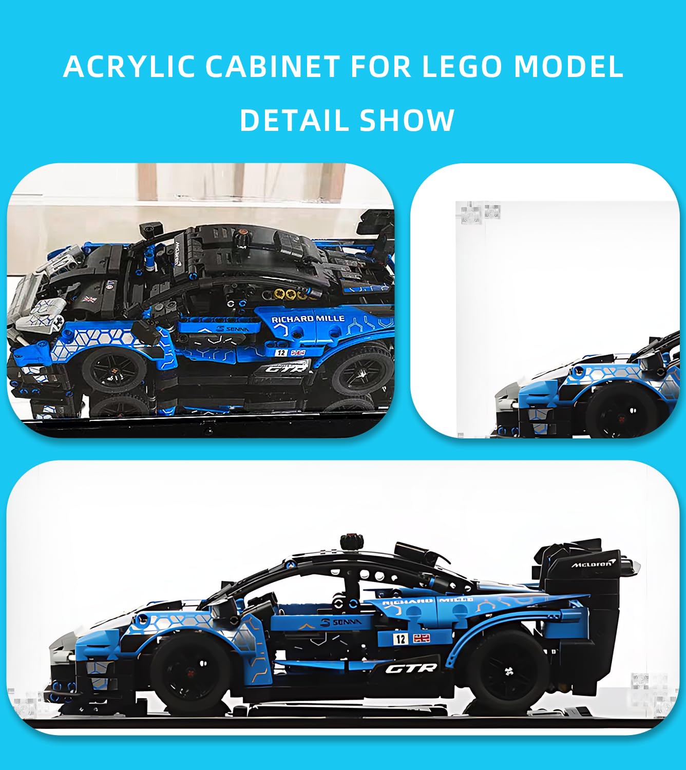 icuanuty Acrylic Display Case for Lego 42123 Technic McLaren Senna GTR - Model Kit, Toy Race Car, Racing Car Building Set - Perfect for Showcasing Collectibles & Protecting Your Lego Creations at Home or Office