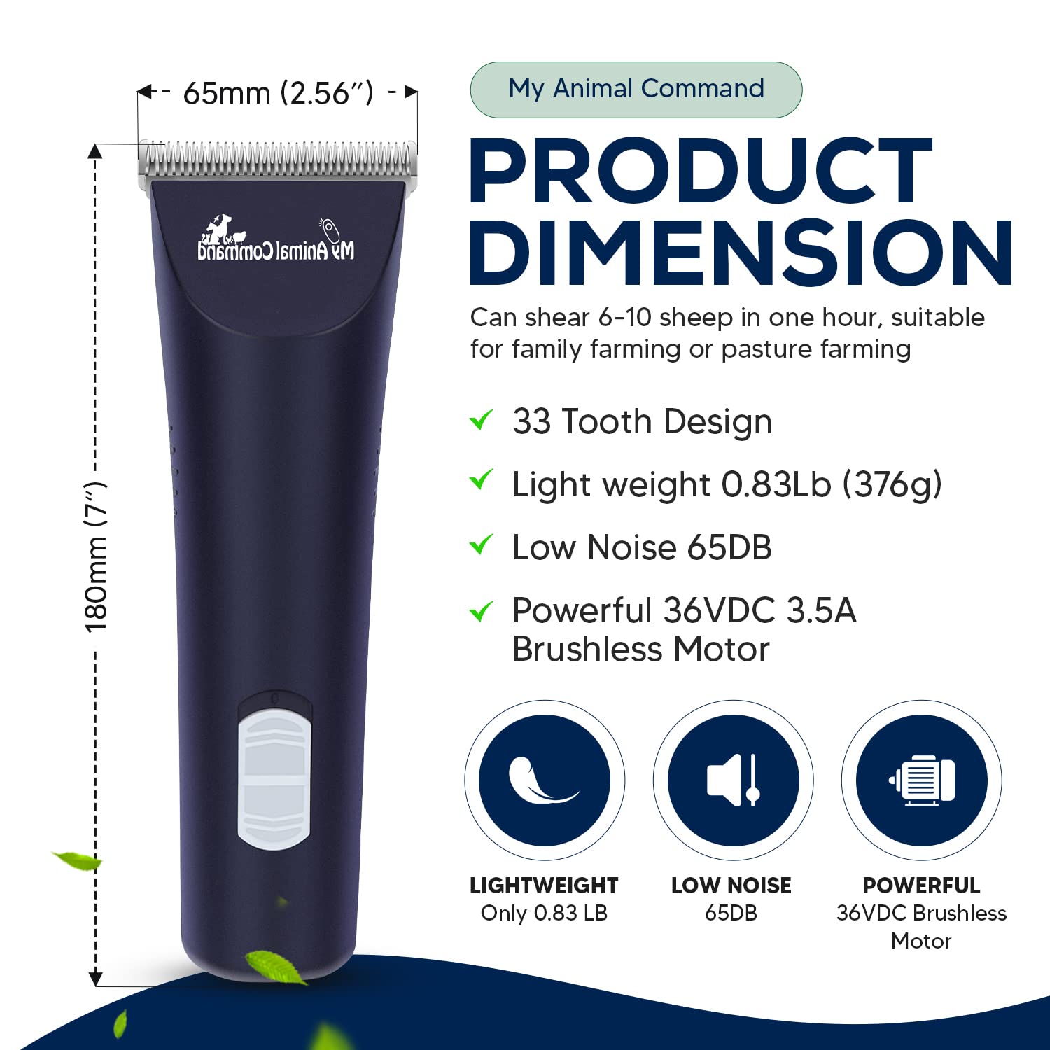 Professional Livestock & Pet Grooming Clippers - Lightweight Powerful Brushless Motor Trimmer for Sheep, Horses, Pigs, Farm Animals & XL Dogs - Perfect for Thick Coat Trimming, Farm Maintenance & Animal Rescue Care