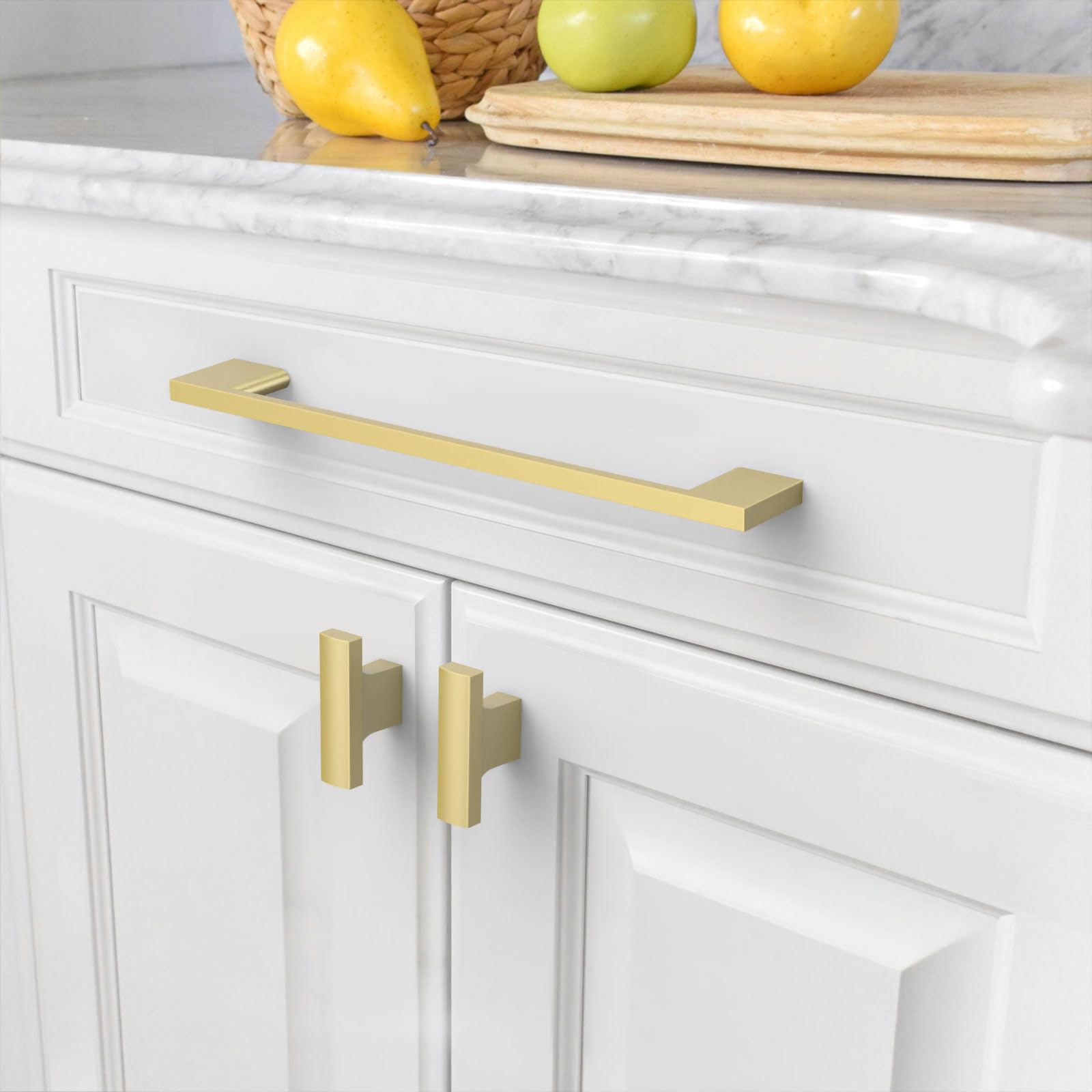Amerdeco 10 Pack Brushed Gold Cabinet Pulls - 10 Inch (254mm) Hole Centers - Modern Kitchen Cabinet Handles & Drawer Pulls - Durable Cabinet Hardware for Home, Office, and Restaurant Use