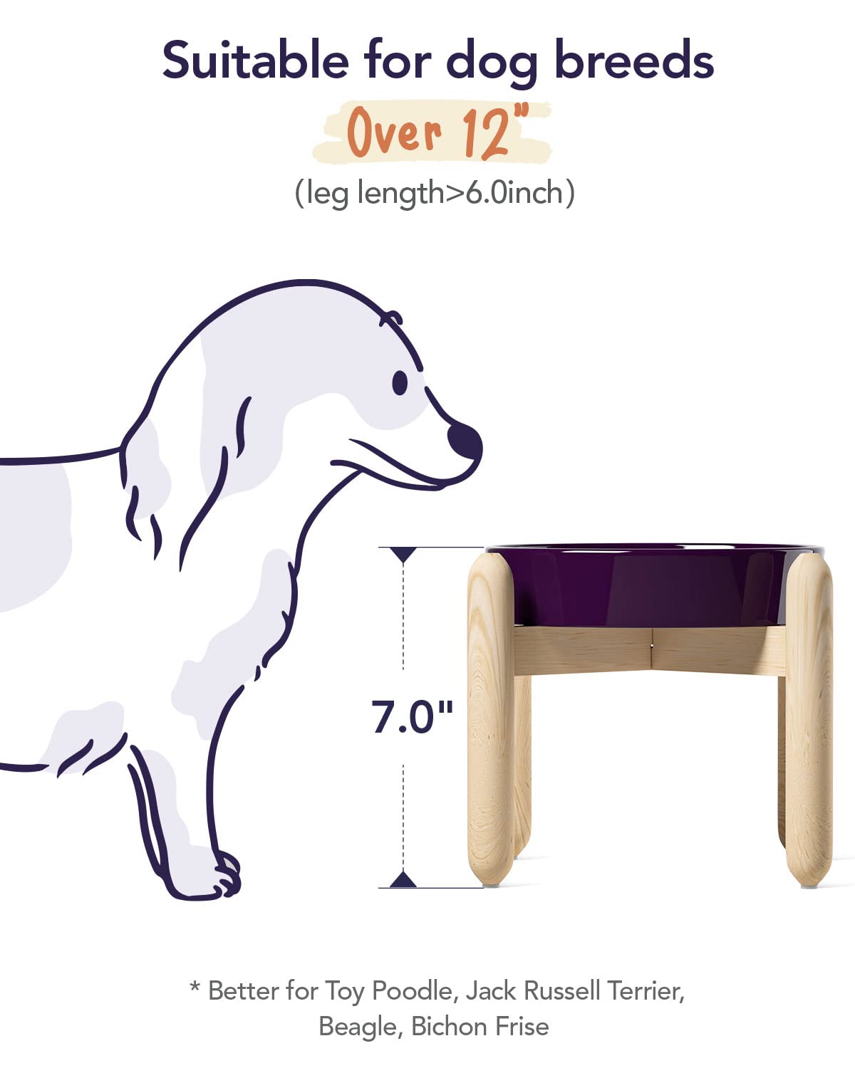 LE TAUCI Ceramic Slow Feed Dog Bowl with Wood Stand - Anti-Gulping Pet Dish for Medium Dogs - Non-Slip for Home Use