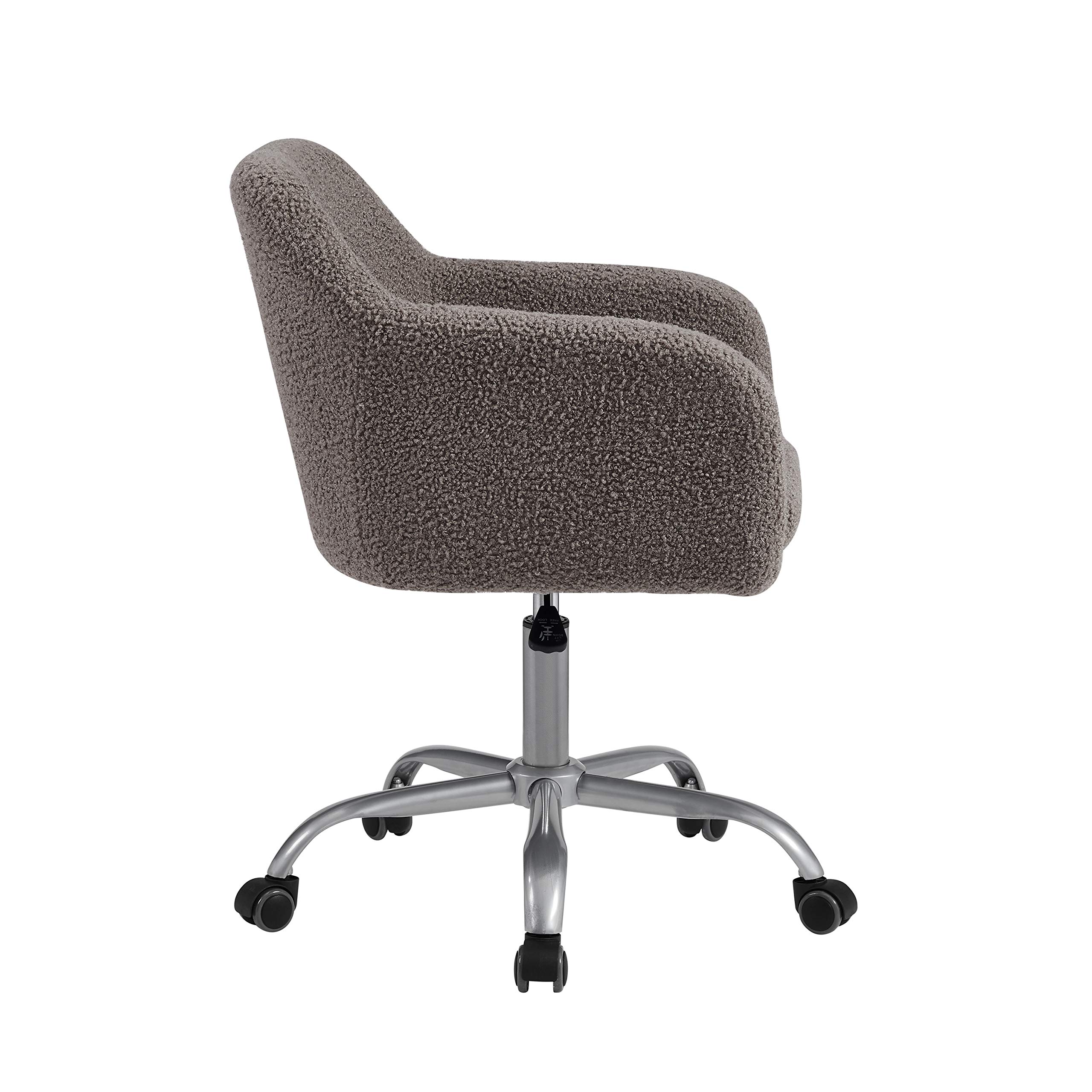 Linon Grey Upholstered Adjustable Brooklyn Office Chair - Ergonomic Desk Chair with Lumbar Support for Home & Office Workspace, Gaming, and Study