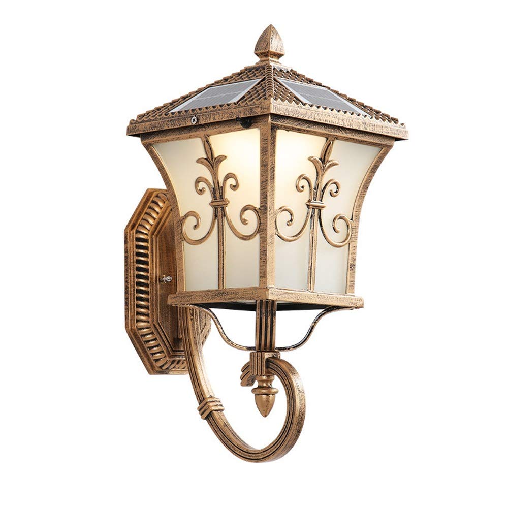 Solar Outdoor Wall Sconce Light - Waterproof & Rustproof Aluminum Retro Brass Fixture with Frosted Glass Shade - Dusk to Dawn Sensor - Perfect for Porch, Patio, Garden, and Pathway Lighting