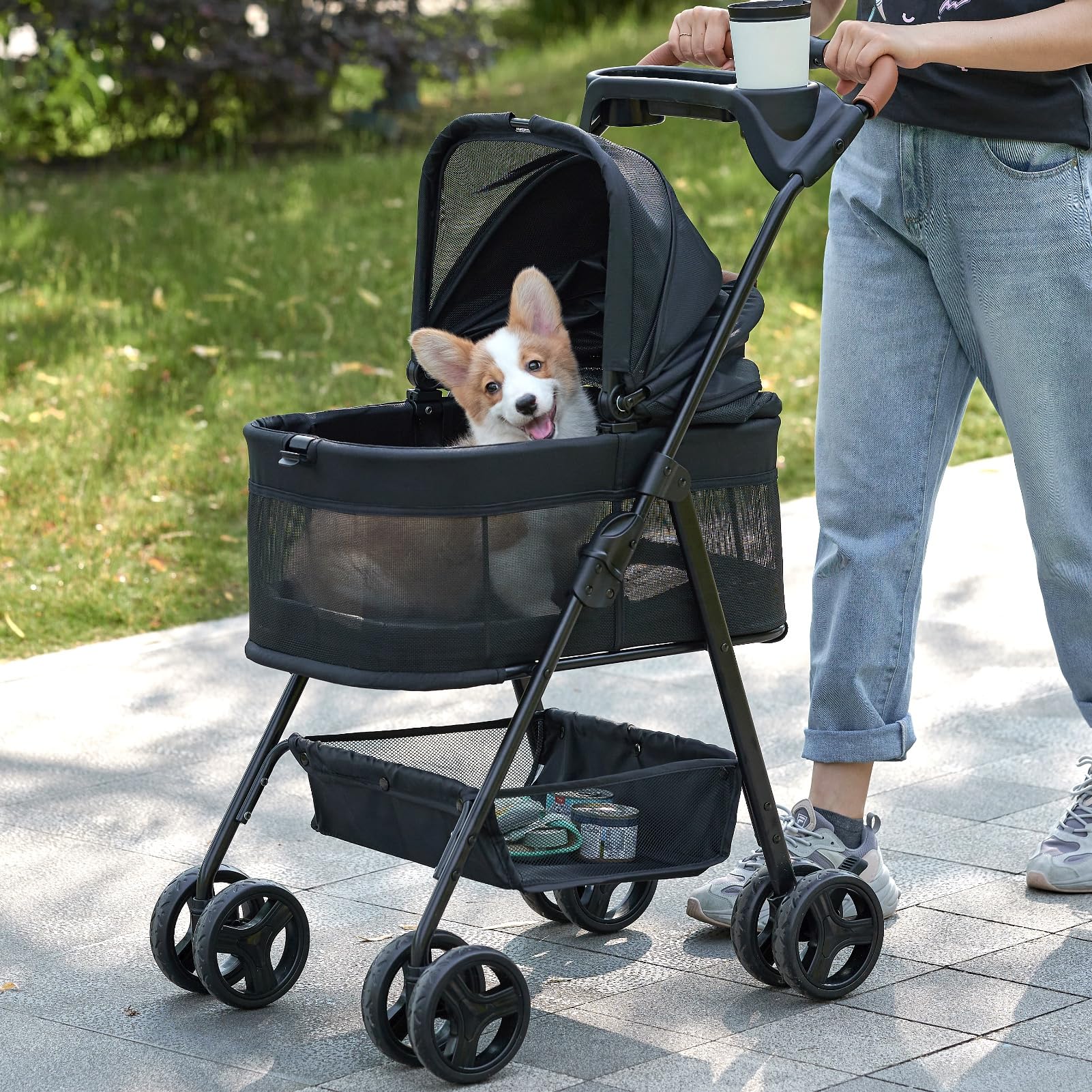 3 in 1 Folding Dog Stroller for Small & Medium Pets - Lightweight Cat Stroller with Removable Carrier, Car Seat & Sunshade - Waterproof All-Terrain Pet Stroller Holds 2 Cats or Dogs - Perfect for Park Walks, Vet Visits & Travel Adventures