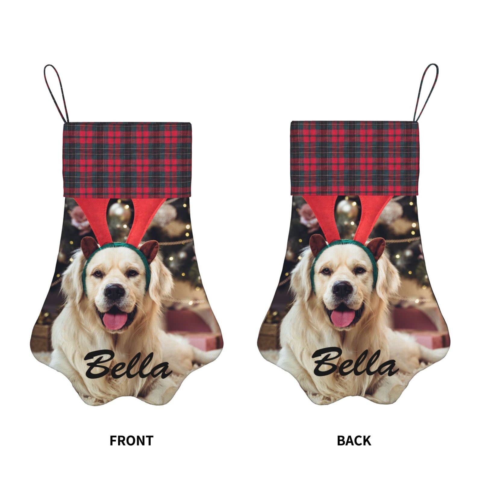 **Personalized Christmas Stocking for Dogs & Cats - Custom Paw Shaped Stocking with Pet Name & Photo - Holiday Decor Gift for Pet Lovers (Perfect for Fireplace, Tree, or Wall Decor)**