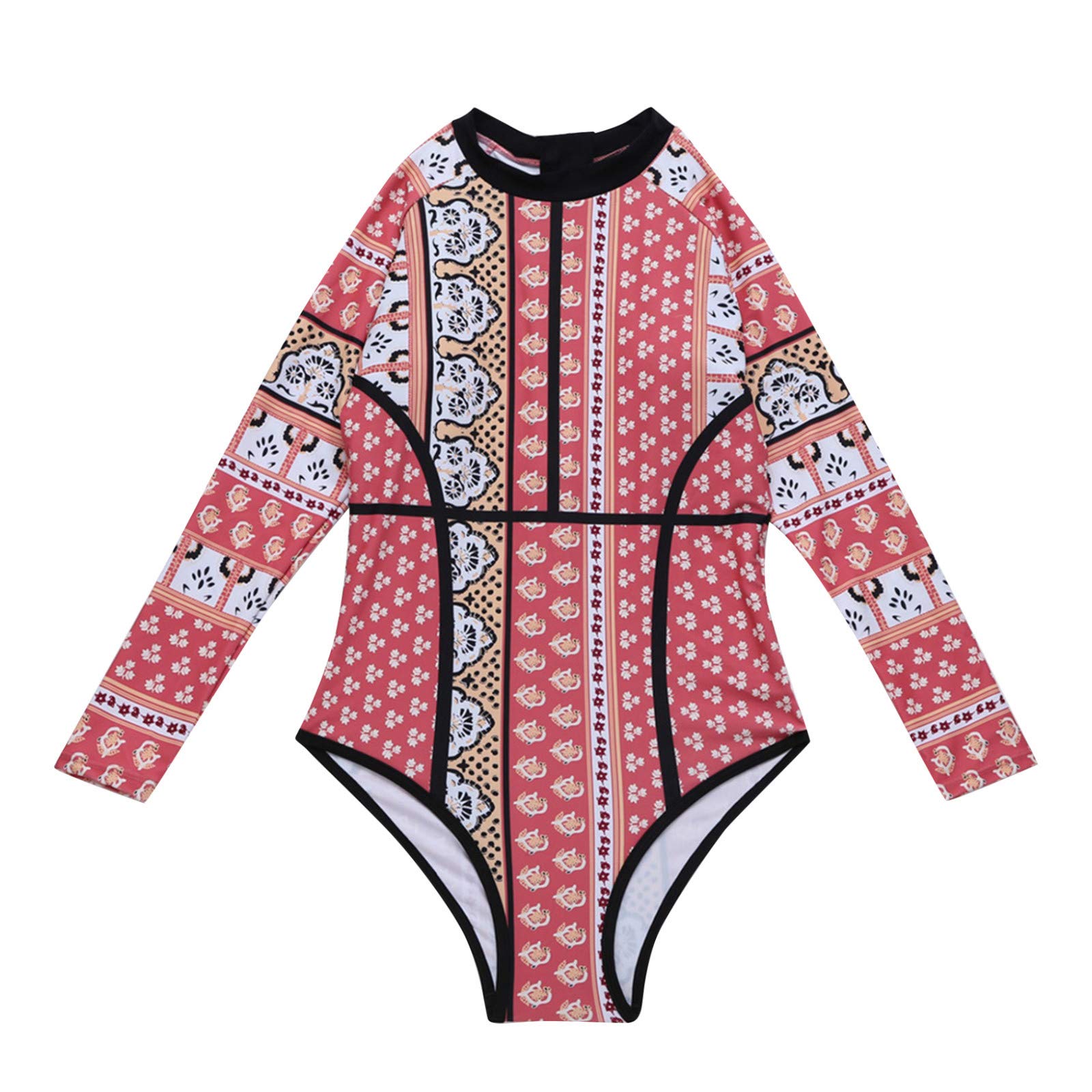 Women's Long Sleeve One-Piece Swimsuit - UPF 50+ Sun Protection, Padded & Printed Bikini for Surfing, Diving & Swimming | Beachwear & Water Sports #1705