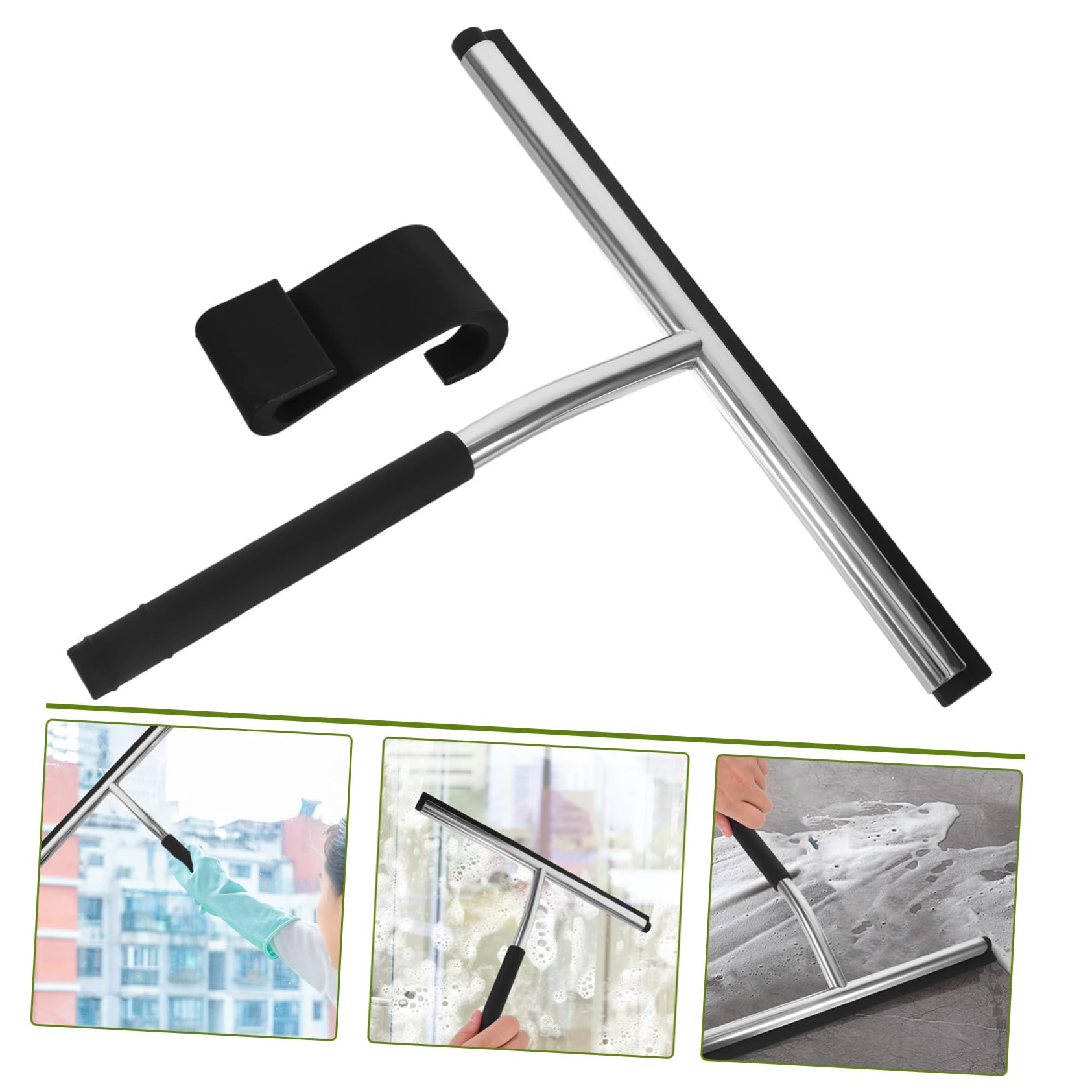 SOLUSTRE 3-Pack Glass Wiper Tool - Multifunctional Silicone Spatula for Window Cleaning, Stainless Steel Handle - Perfect for Home, Office & Car Window Cleaning