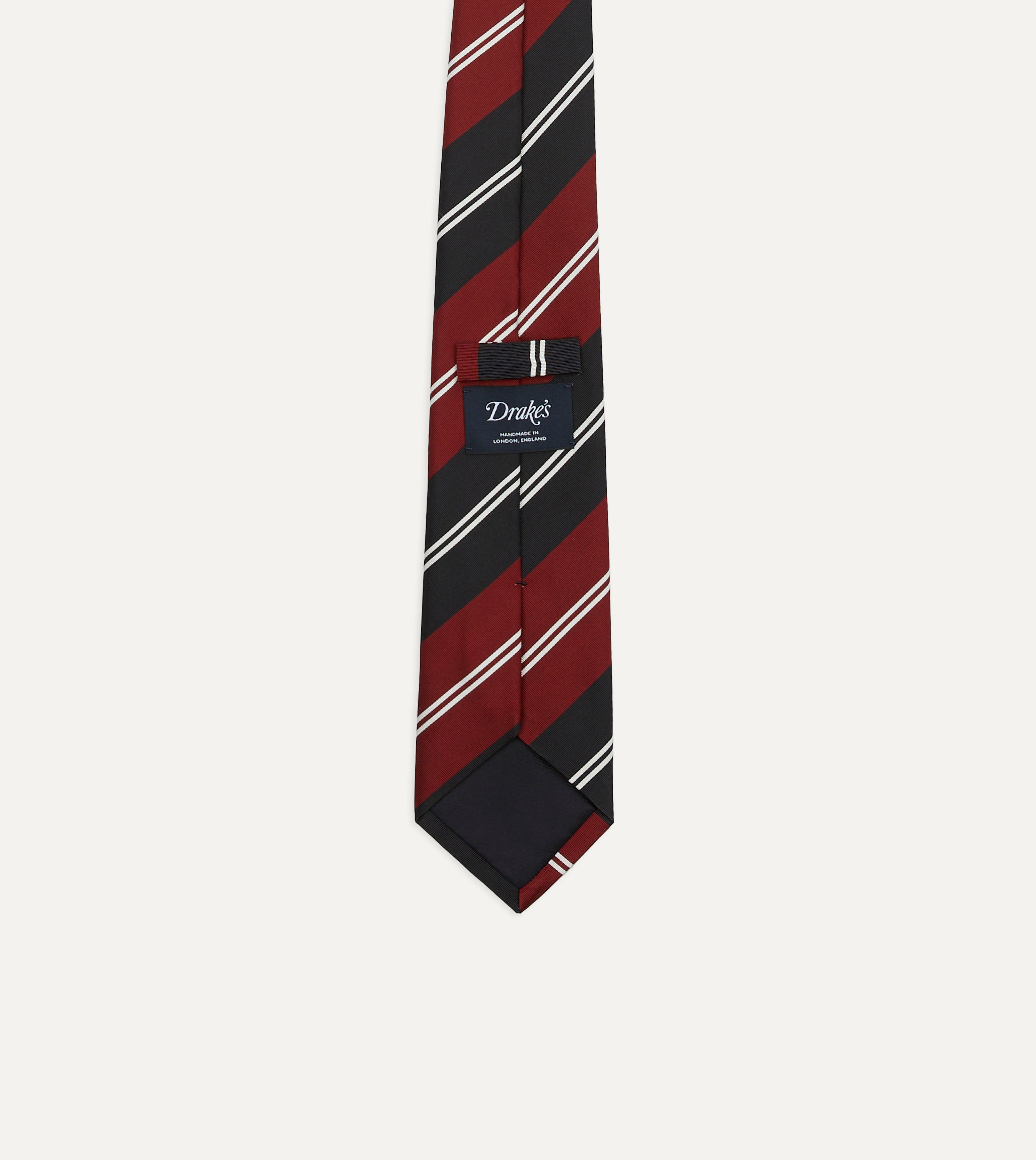 Premium Red, Navy & White Regimental Stripe Silk Tie with Mogador Tip - Perfect for Business Meetings, Weddings & Formal Events