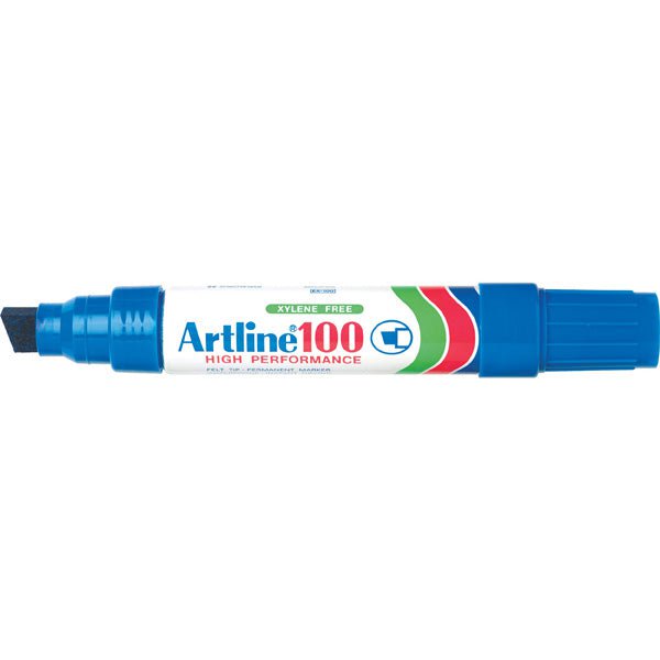 Artline 100 Permanent Marker Chisel Tip Blue - 6 Pack Set for Office, School & Home Use - Bold Writing on Paper, Plastic & Metal Surfaces