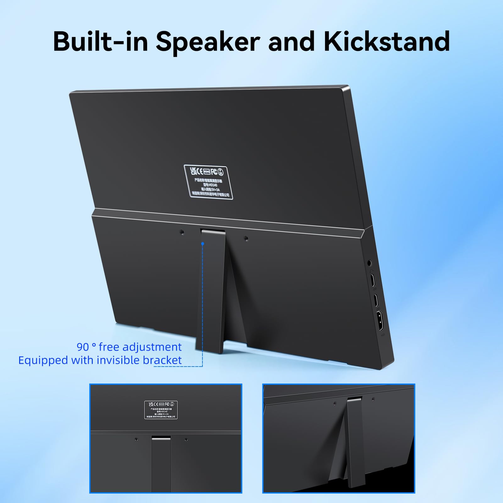 Portable 14 Inch FHD HDMI USB-C Second Monitor with Kickstand & Speakers, HDR Plug&Play for Laptop PC Phone Mac Xbox PS5/PS4 Switch - Ideal for Work, Gaming, and Home Entertainment