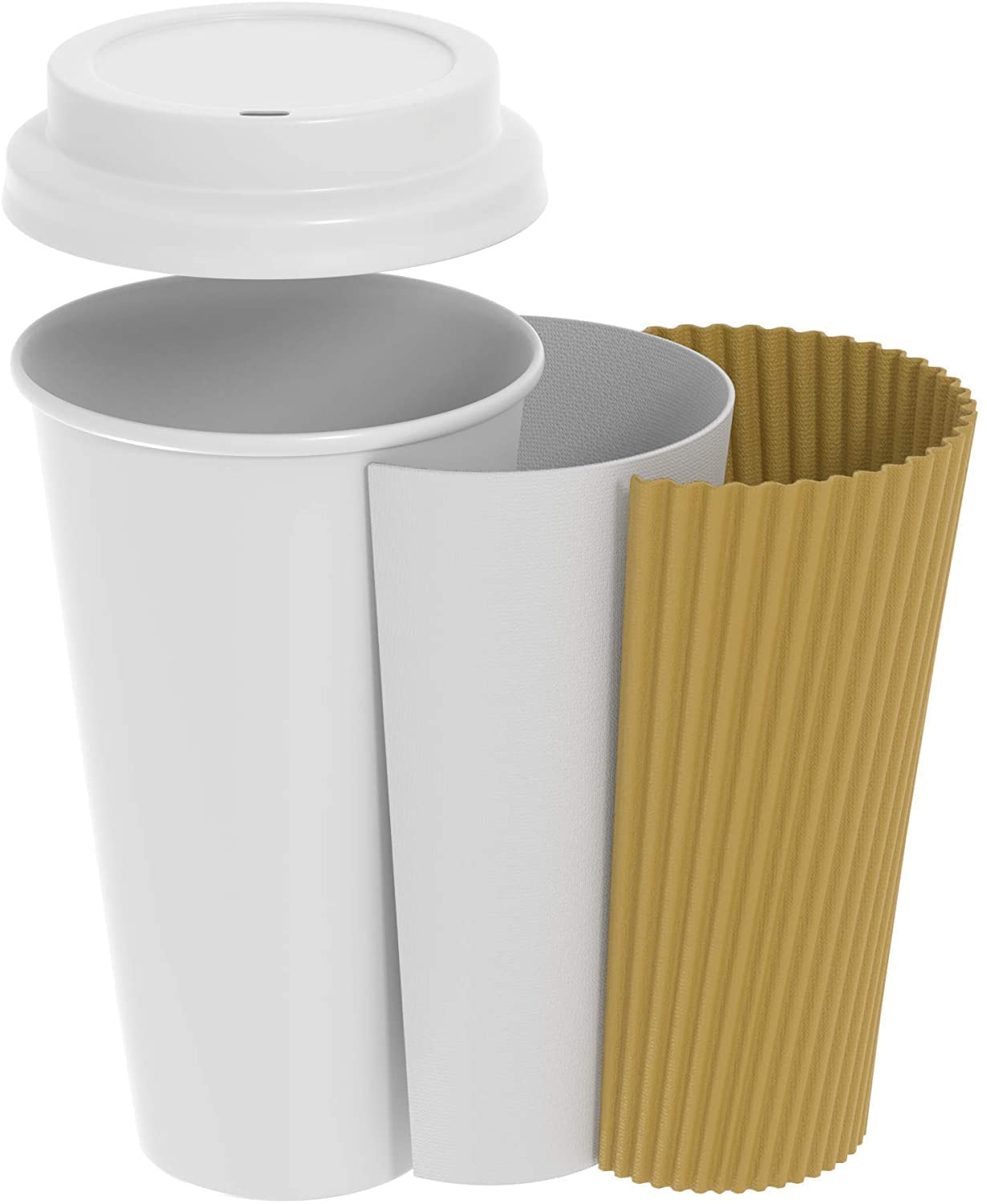250 Pack 16 oz Insulated Kraft Ripple Paper Hot Cups with Lids - Disposable Coffee Cups for Hot Beverages, Perfect for Coffee Shops, Office Break Rooms & Travel Commutes