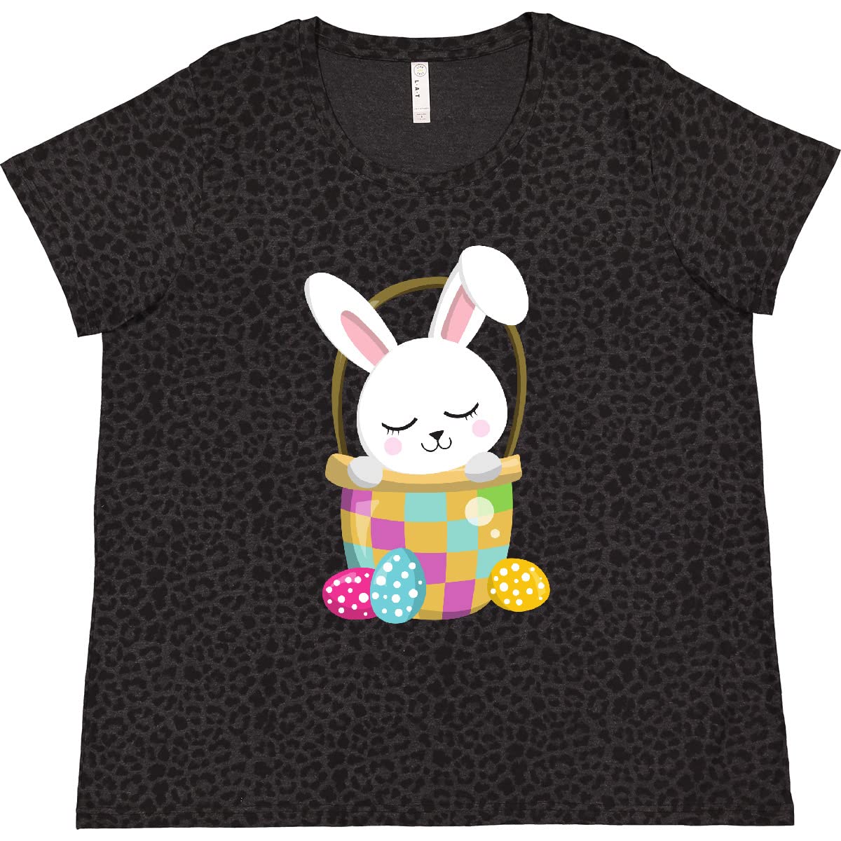 Easter Bunny Women's Plus Size T-Shirt - Cute White Rabbit & Easter Eggs Design - Perfect for Easter Celebrations, Spring Outfits & Holiday Gifts
