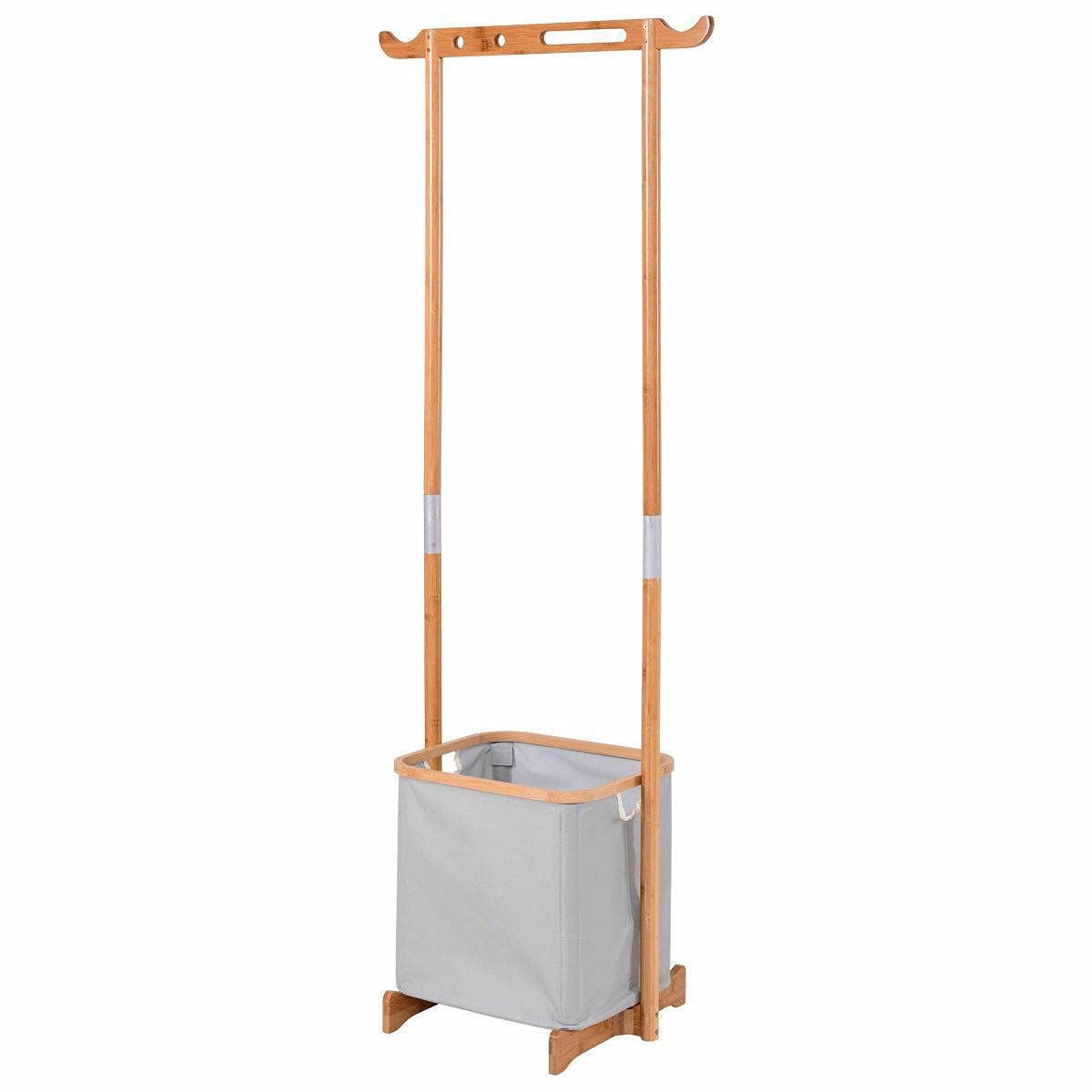 Foldable Bamboo Clothes Drying Rack & Laundry Organizer - Space-Saving Garment Hanger, Storage Basket for Bathroom, Bedroom - Perfect for Small Spaces, Apartment Living & Toy Storage