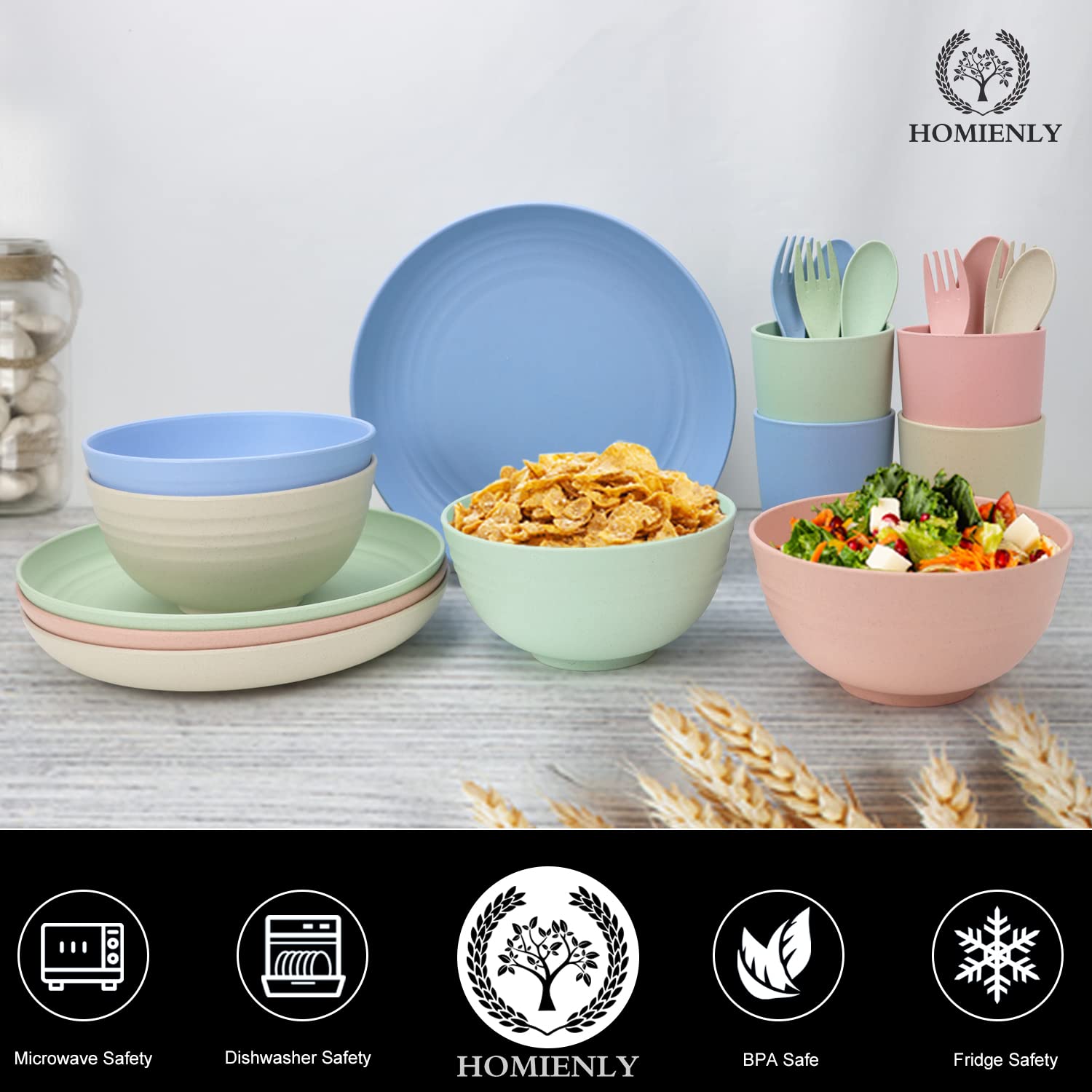 Eco-Friendly Wheat Straw Dinnerware Set - 20-Piece BPA-Free Plates & Bowls | Microwave & Dishwasher Safe | Unbreakable Reusable Tableware for Kitchen, Camping, Picnics & Outdoor Dining