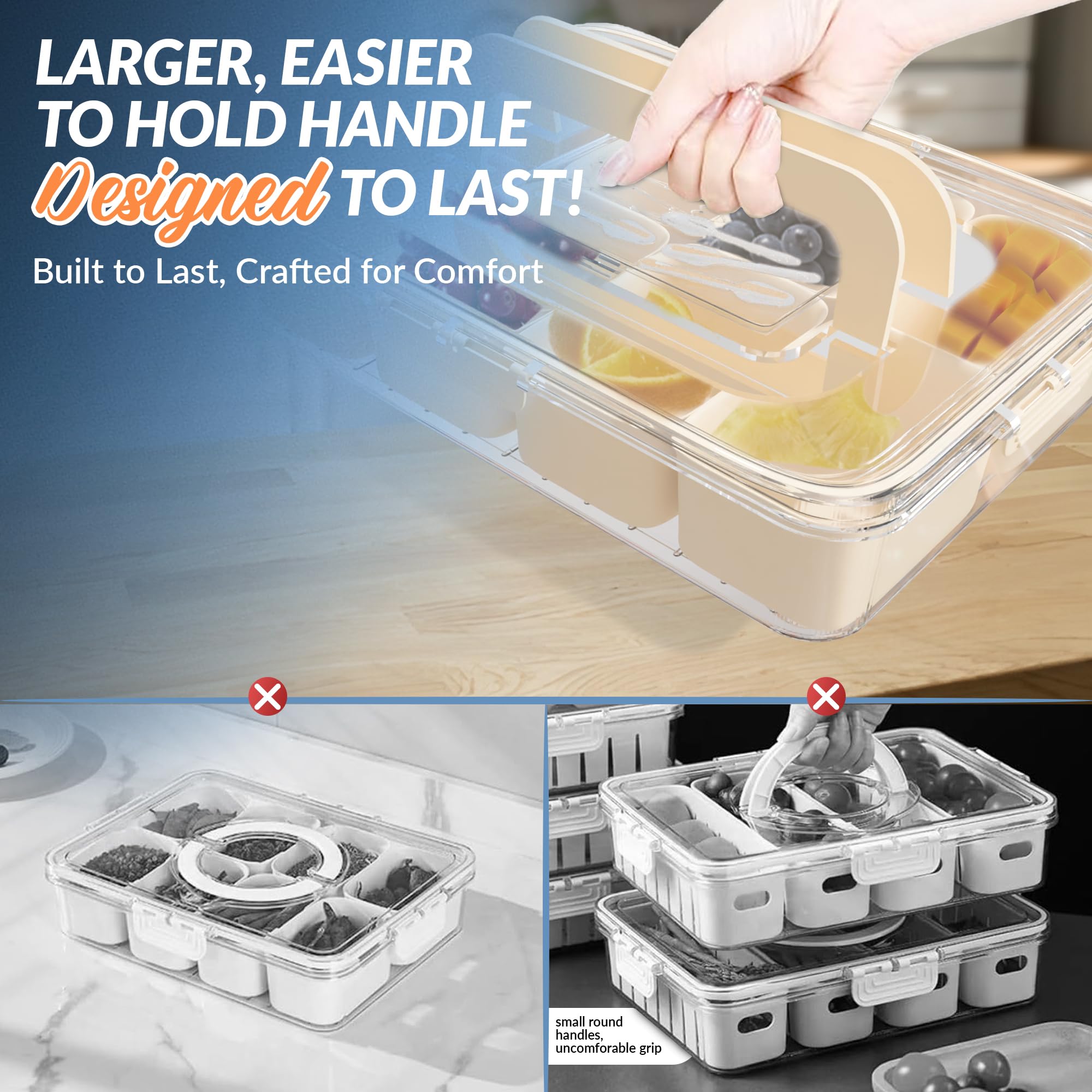 Portable Snackle Box Container - 8-Compartment BPA-Free Food Storage Organizer for Fruits, Vegetables, Nuts, Candy & Snacks | Perfect for School Lunches, Picnics, Travel & Office Use