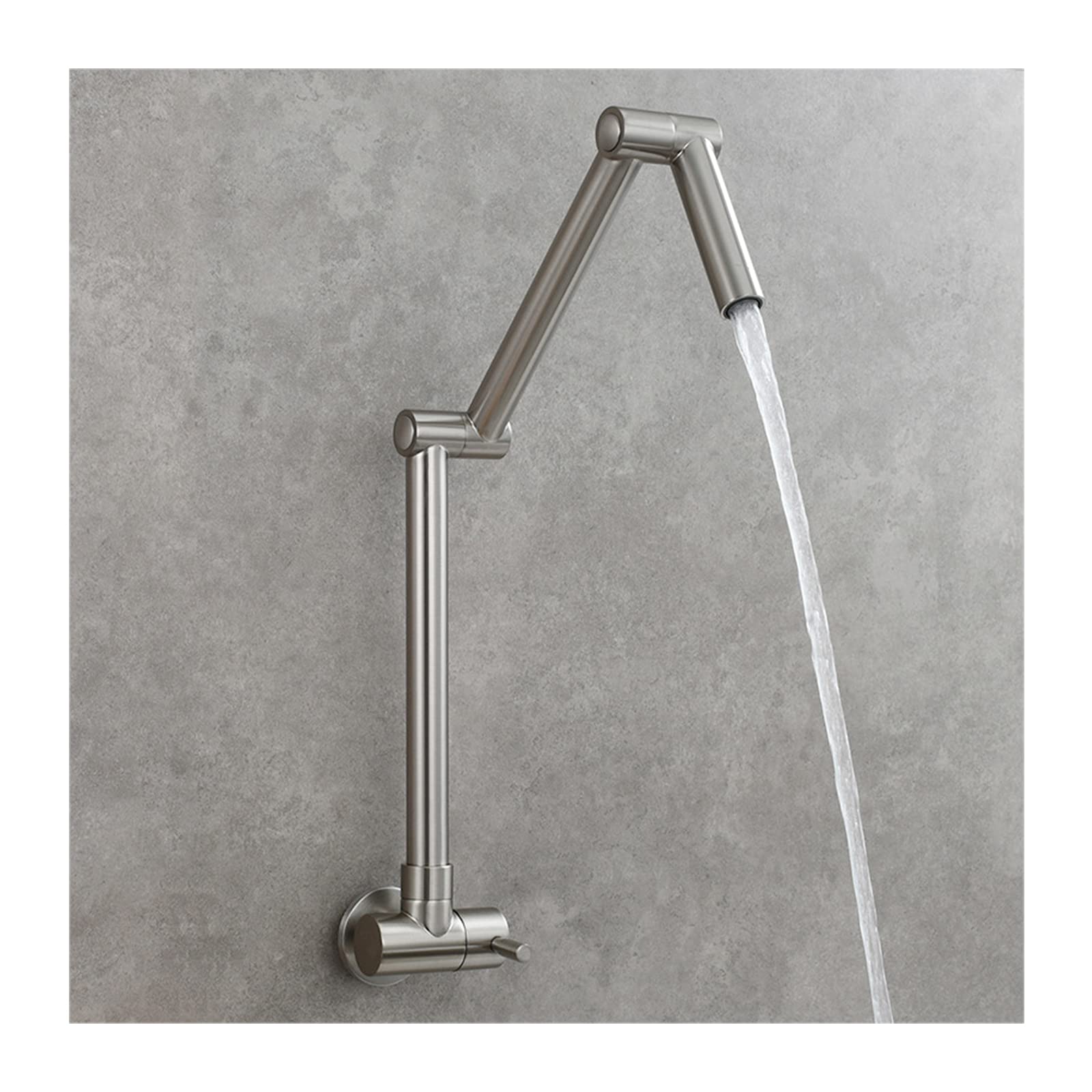 Commercial Brass Pot Filler Faucet - Single Cold Water Wall Mount Kitchen Sink Tap with Folding Stretchable Double Joint Swing Arms, Single Hole Single Handle, Brushed Nickel Finish - Ideal for Restaurant, Catering & Home Chef Cooking Stations