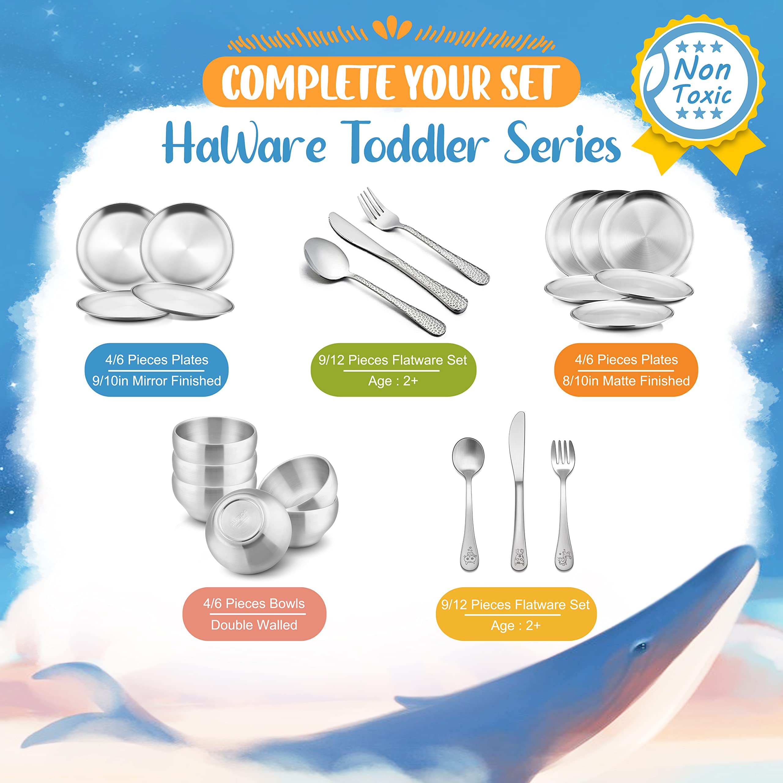 HaWare 12-Piece Stainless Steel Kids Silverware Set - Toddler Utensils with 4 Spoons, 4 Forks & 4 Knives - Durable Preschooler Flatware for Home, School & Travel - Mirror Finished Safe Cutlery for Children's Meals, Snacks & Parties