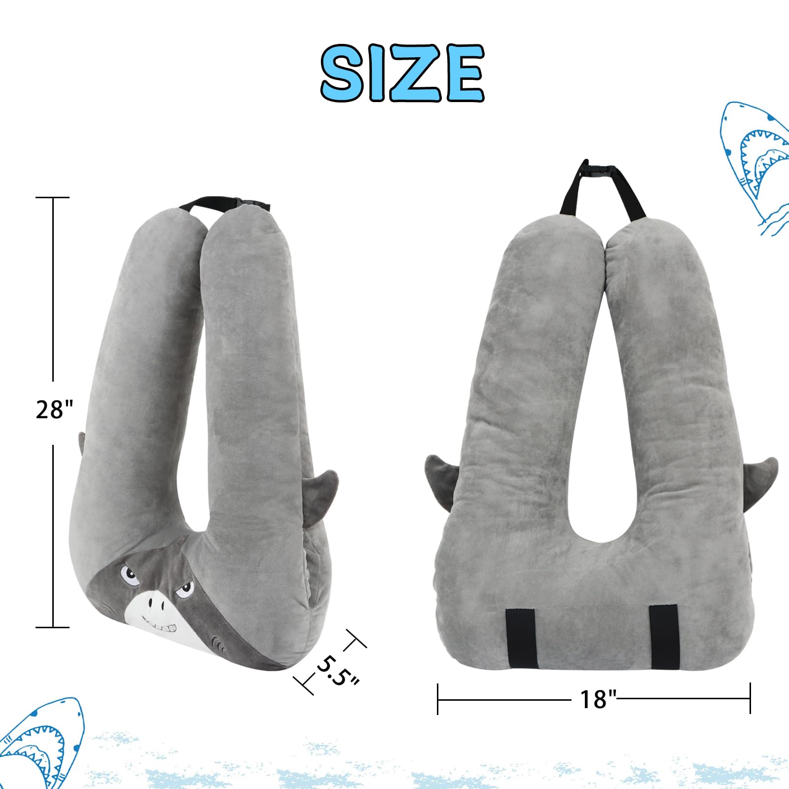 Kids Travel Pillow for Car Seat with Hand Muff - Cartoon Neck & Headrest Seat Belt Pillow for Long-Distance Road Trips - Comfortable Sleeping Pillow for Adults & Children (Shark Design) - Perfect for Airplane, Train, and Car Travel Accessories