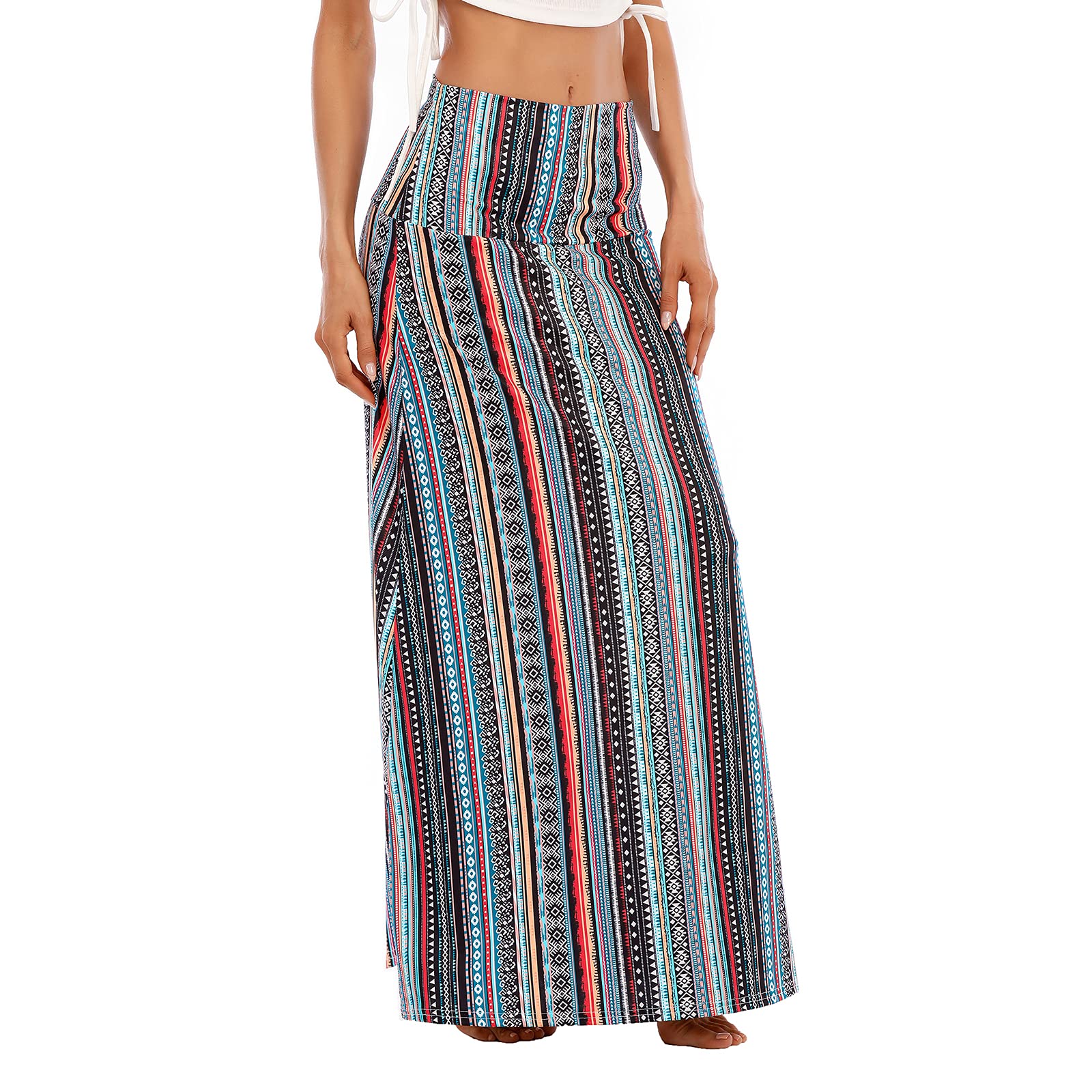 Trendy Women's High Waist Maxi Skirt - Flowy Long Summer Skirt with Pockets, Boho Chic Style for Beach, Vacation & Casual Wear