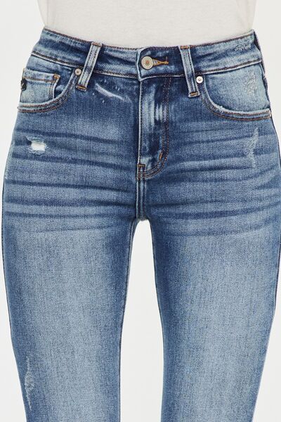 Kancan Women's High Waist Distressed Raw Hem Ankle Skinny Jeans - Trendy Ripped Denim Pants for Casual Wear, Night Out & Street Style Fashion