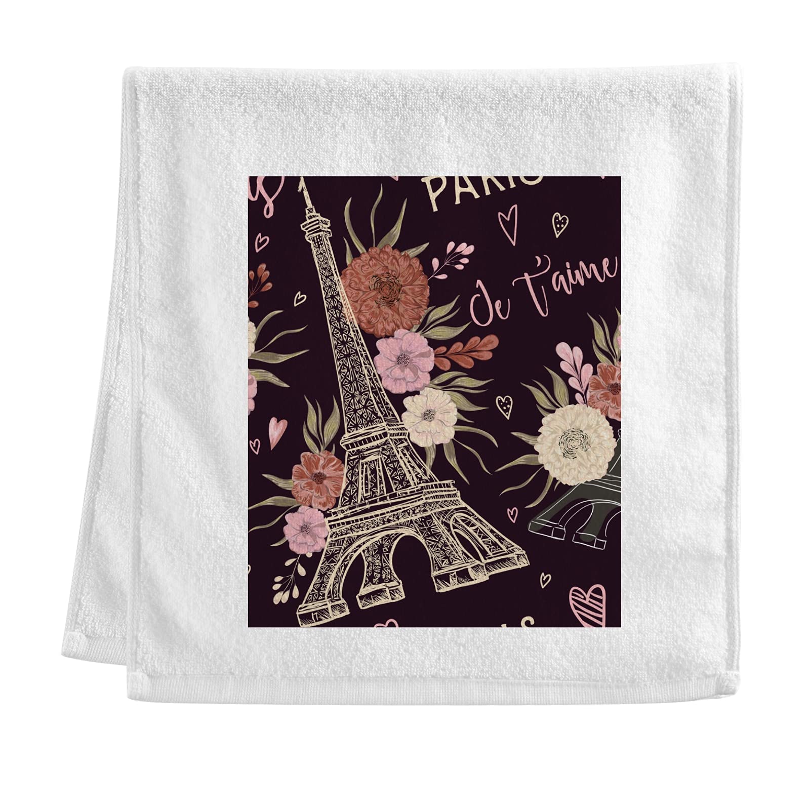 ALAZA 100% Cotton Hand Towel - Vintage Peony & Eiffel Tower Design - Soft Bath, Kitchen, Face & Hair Towel - Absorbent Tea & Dish Towel - Perfect for Bathroom Decor, Kitchen Use & Gift Giving
