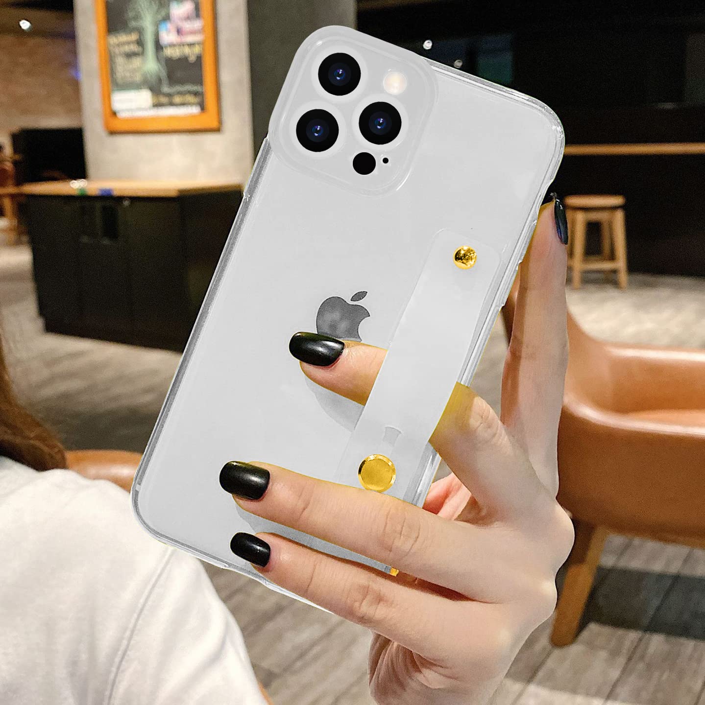 Omio Clear Fluorescent Neon TPU Silicone Shockproof Case for iPhone 12 Pro Max - Slim Soft Protective Cover with Wristband Grip & Stand (Compatible with iPhone 12 Pro Max) - Perfect for Women, Girls, and Everyday Use at Work, School, or Travel