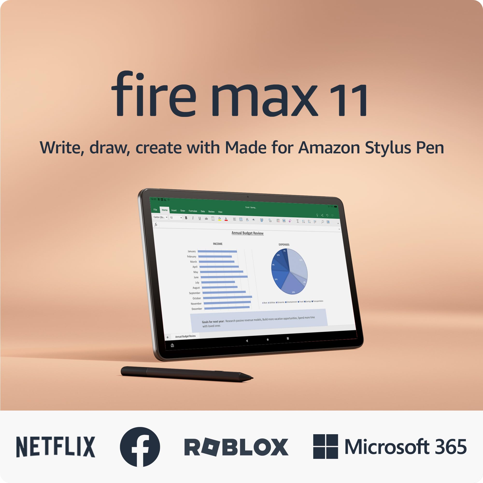 Amazon Fire Max 11 Tablet (2023 Latest Generation) with Stylus Pen - 128GB Storage, Gray - Perfect for Note Taking, Drawing & Entertainment (With Ads) - Ideal for Students, Professionals & Creative Work
