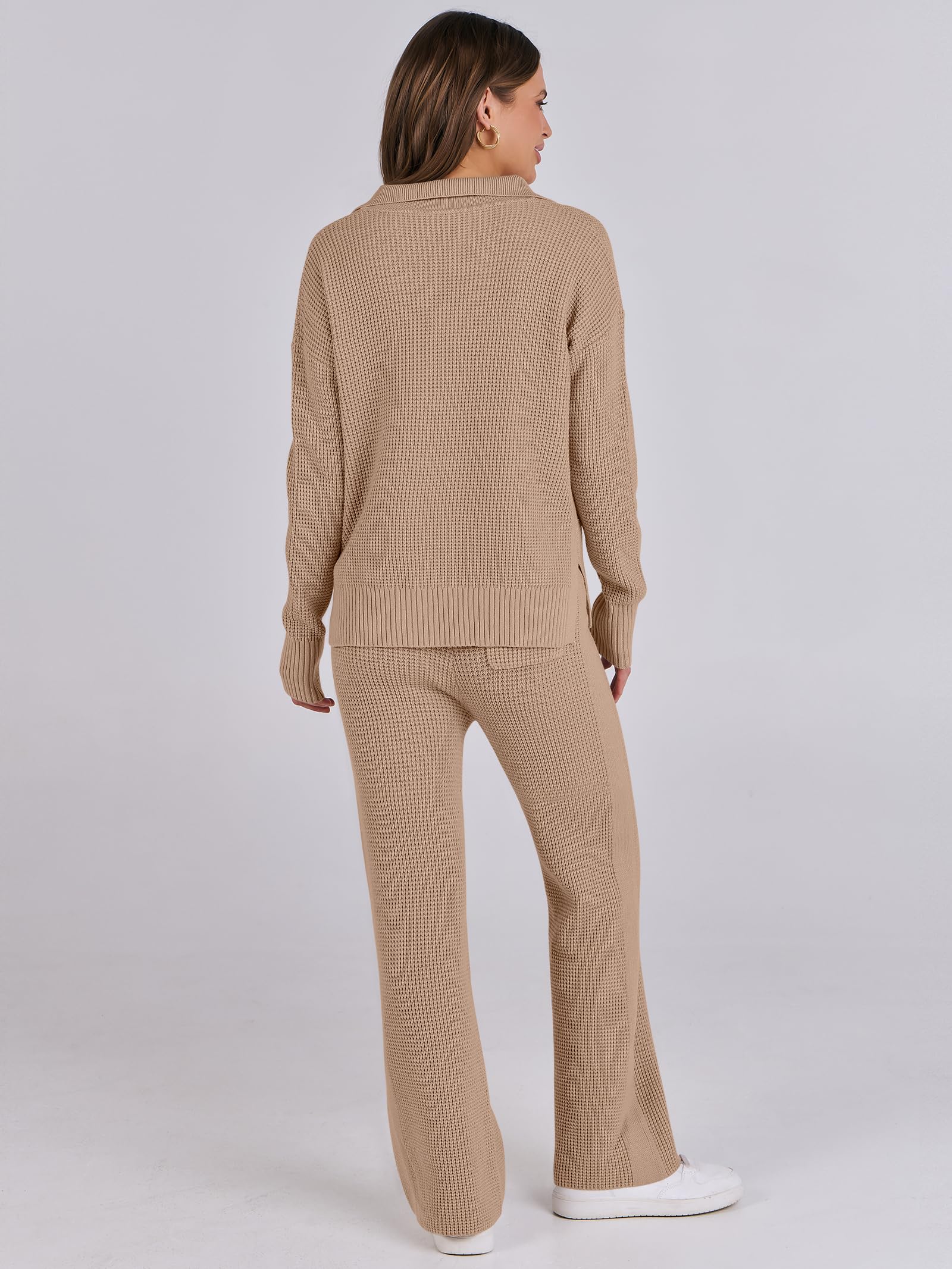 ANRABESS Women's Two Piece Outfits - Waffle Knit Sweater & Wide Leg Pants Lounge Set | Cozy Matching Tracksuit for Home, Travel & Casual Wear