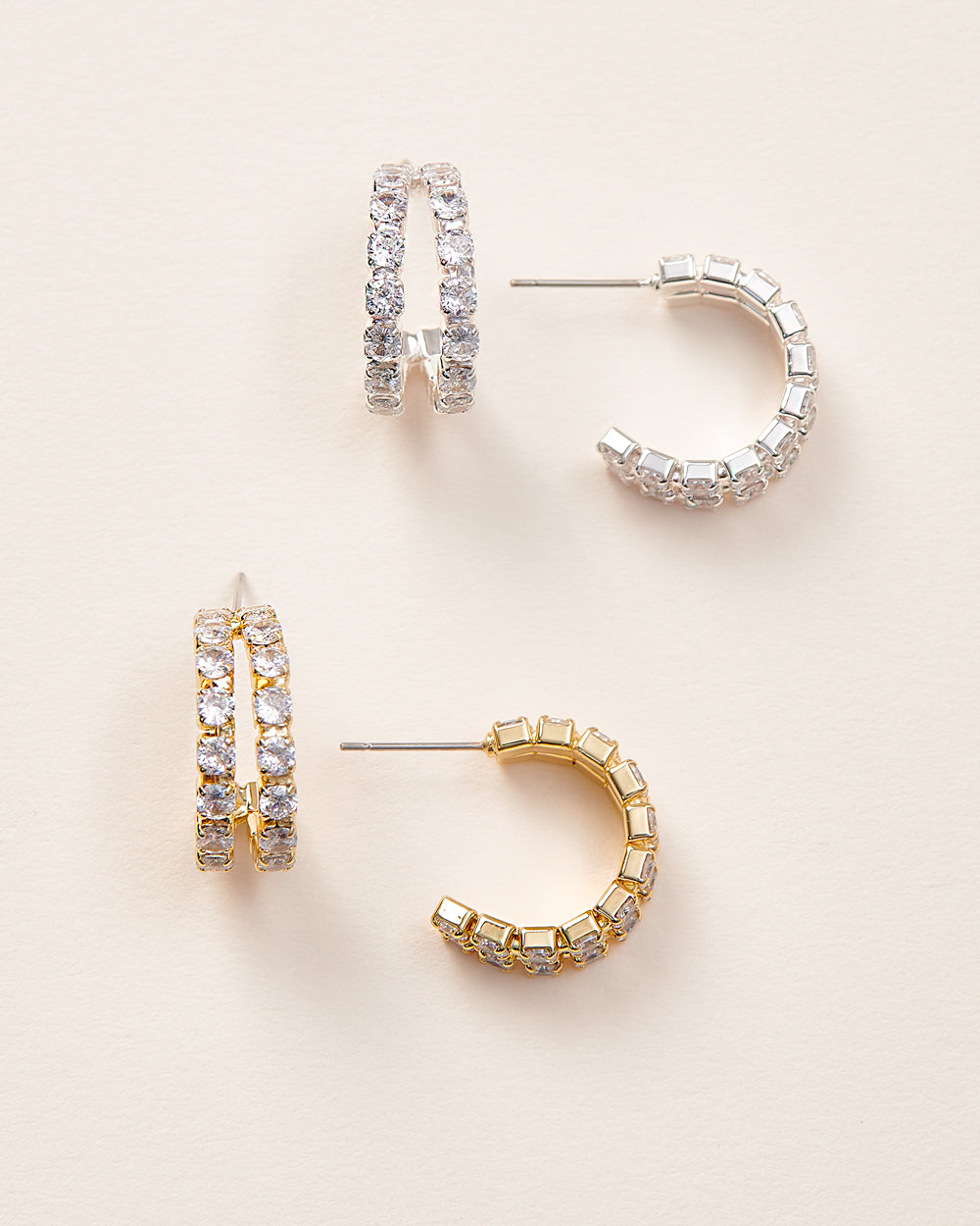 Double CZ Hoop Huggie Earrings for Women - Sparkling Cubic Zirconia Huggie Hoops - Perfect for Everyday Wear, Parties & Gifts