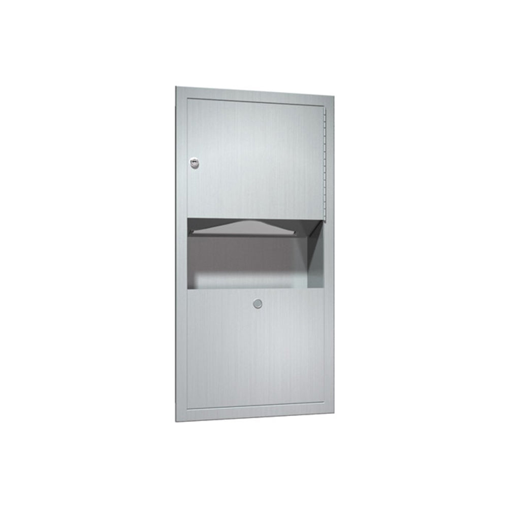 ASI 0462 AD Traditional Recessed Paper Towel Dispenser & Waste Receptacle Combo - Satin Finish for Restrooms, Kitchens & Commercial Spaces
