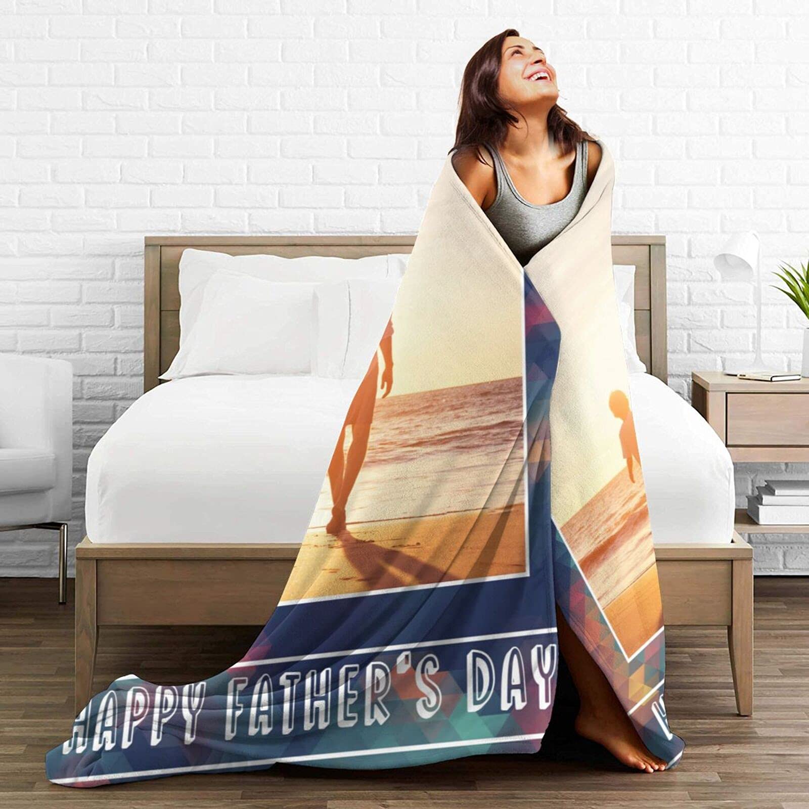 **Personalized Photo Blanket for Dad - Custom Father's Day Gift from Daughter, Son, Kids, Girlfriend - 40
