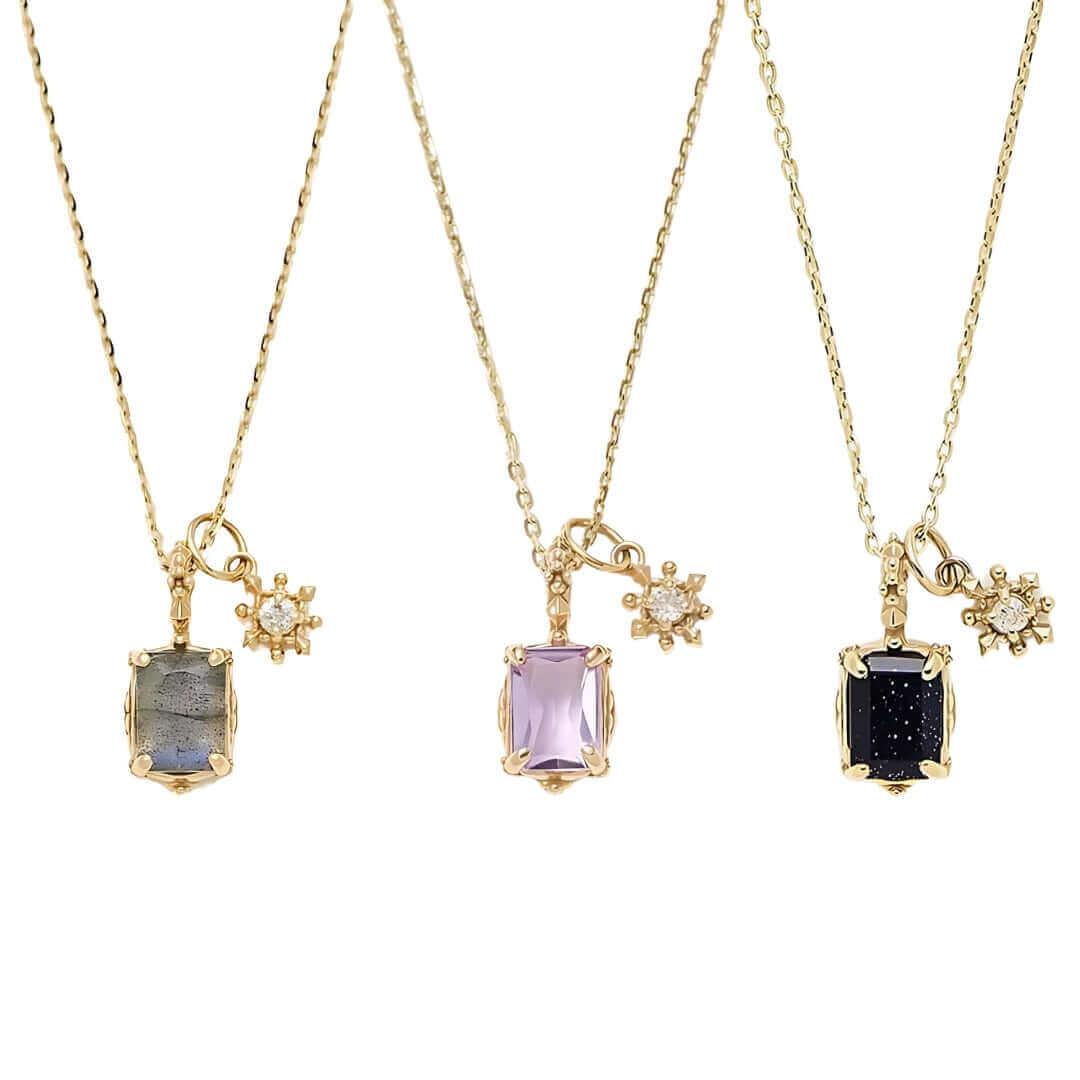 Make A Wish Amethyst Peridot Sandstone Pendant Necklace with Snowflake Charm | HD154 | Elegant Jewelry Gift for Women, Birthday, Christmas & Special Occasions