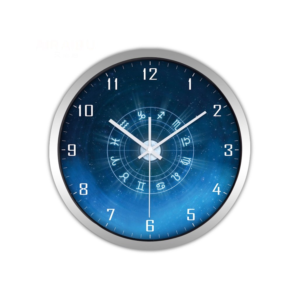 YONGJUN 12 Inch Silent Wall Clock with Constellation Design - Battery Operated Quartz Clock for Living Room, Bedroom & Office Decor (Silver Bezel) | Perfect for Home, Office & Gift Giving