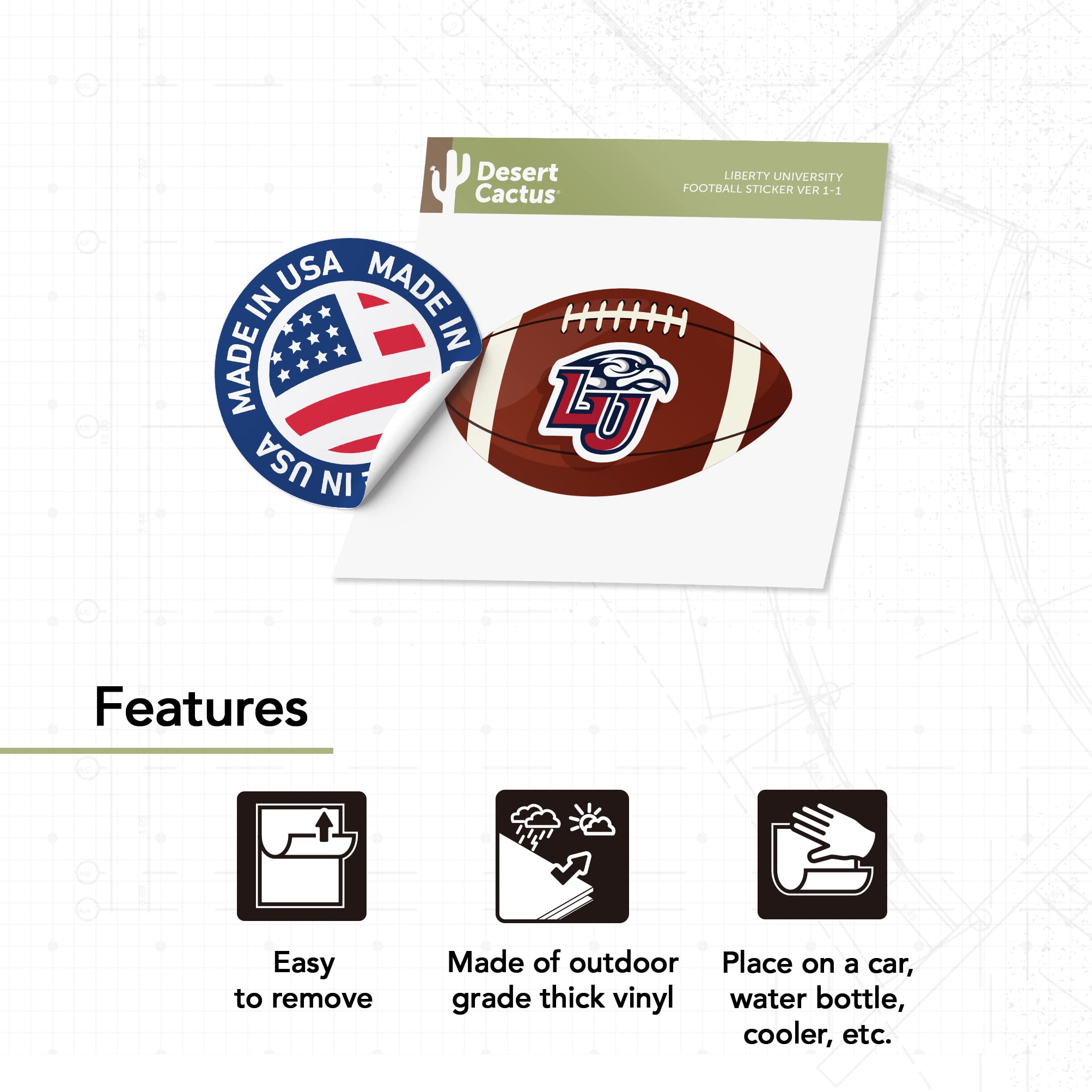 Desert Cactus Liberty University Vinyl Decal Sticker - Waterproof Laptop, Water Bottle, Car, Scrapbook Decoration - Perfect for College Football Fans & School Spirit Accessories