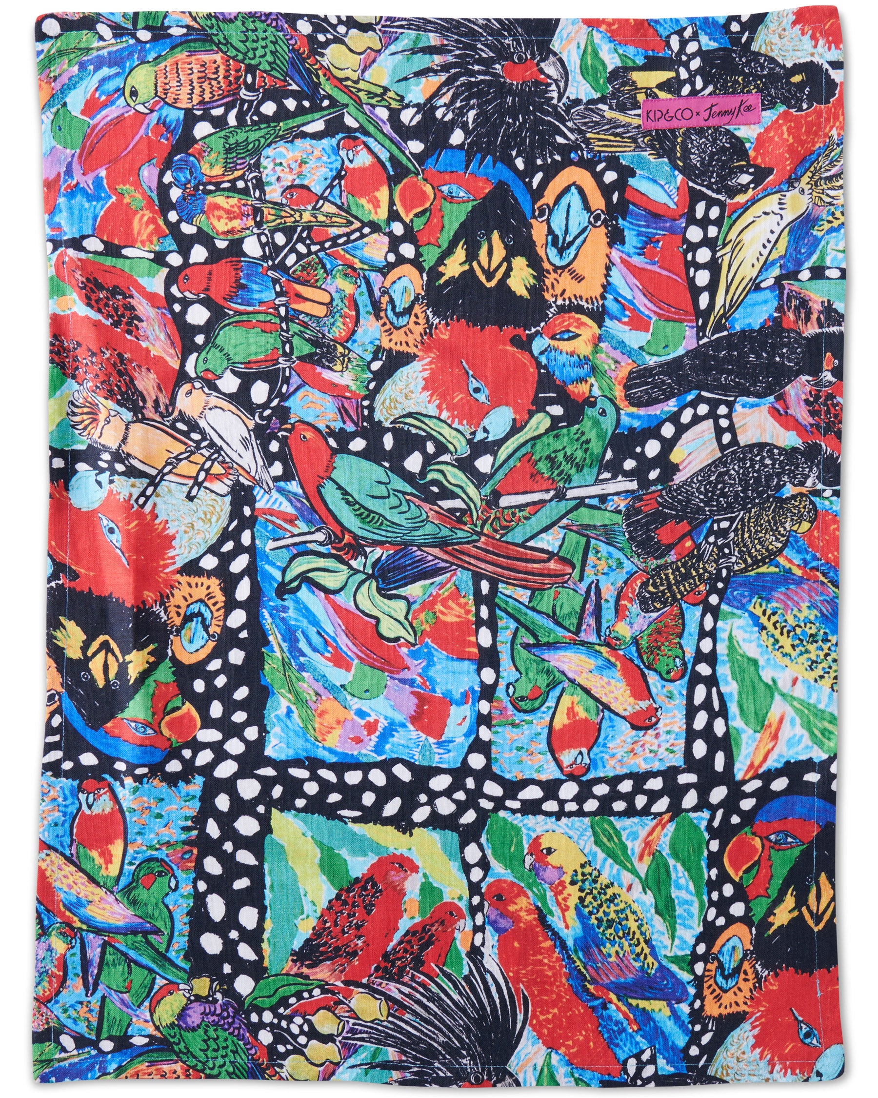 Kip&Co x Jenny Kee Parrots & Cockatoos Linen Tea Towel - Premium Kitchen Towel for Drying Dishes, Cleaning & Decor - Eco-Friendly Home & Kitchen Accessory