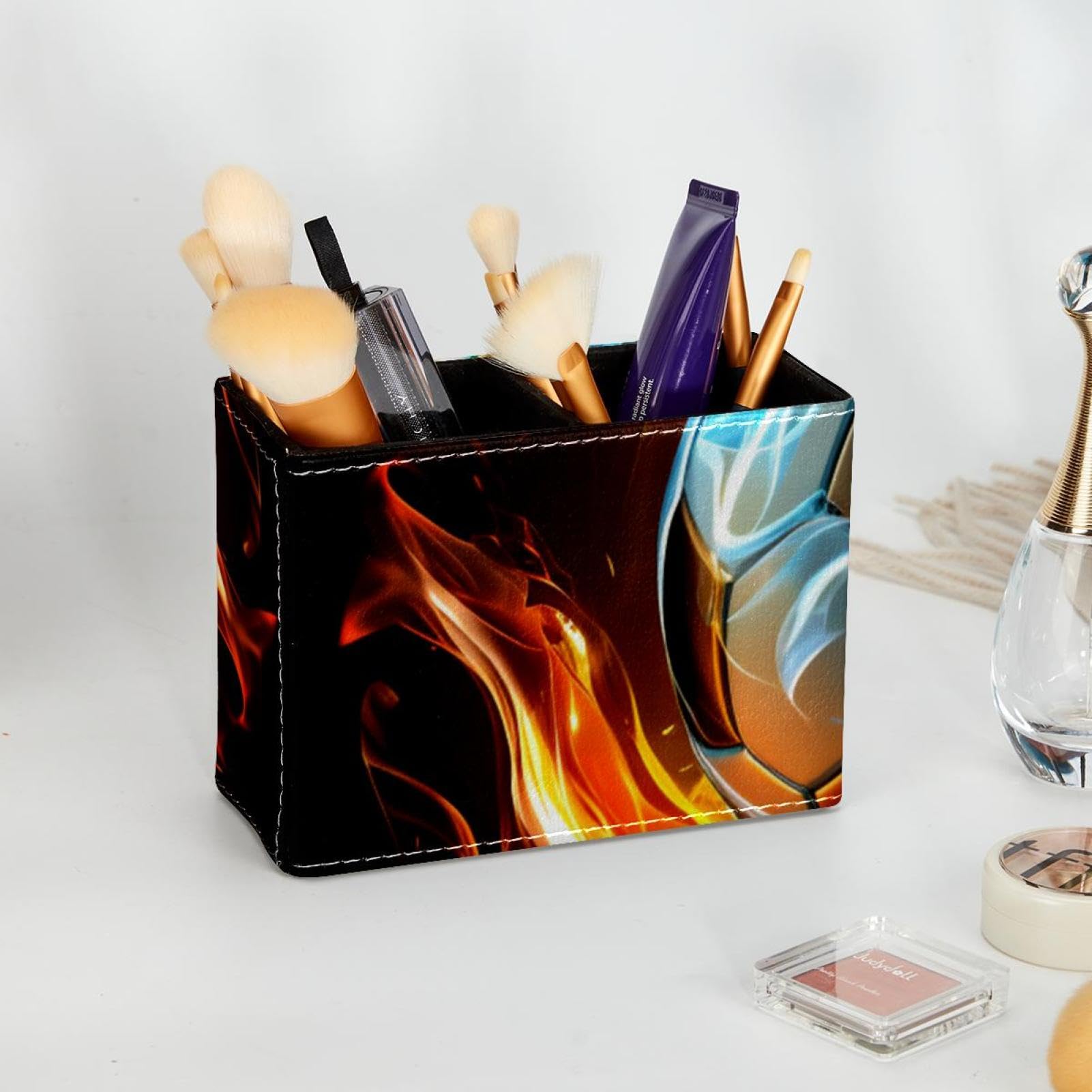 Premium Pen Holder for Desk - Stylish Pencil Organizer with Flaming Football Design, Perfect Office Supplies for Home & Workspace Organization