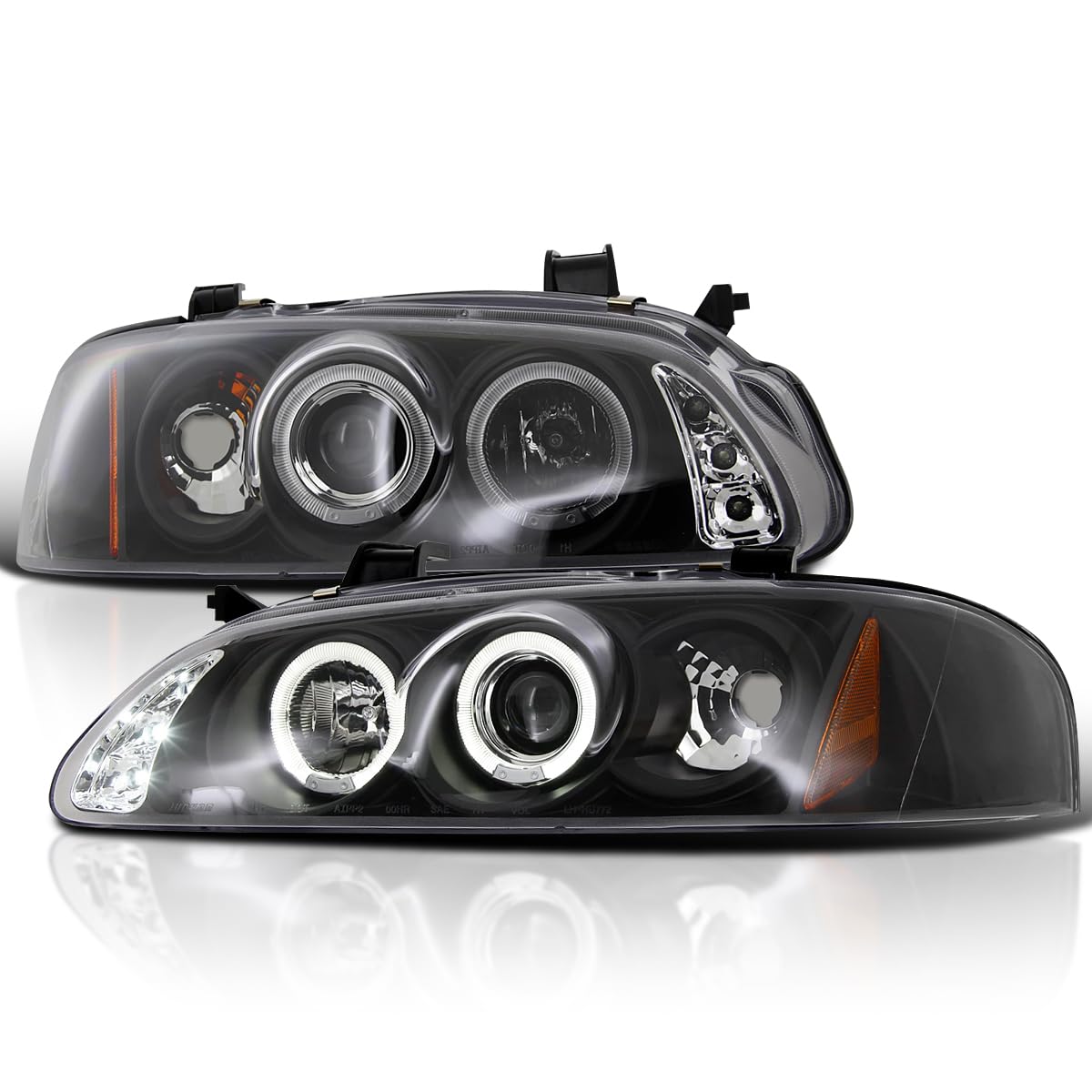 Spec-D Tuning Black Projector Headlights for 2000-2003 Nissan Sentra - Left & Right Pair Headlamp Assembly - High Performance Lighting Upgrade for Night Driving & Custom Car Styling