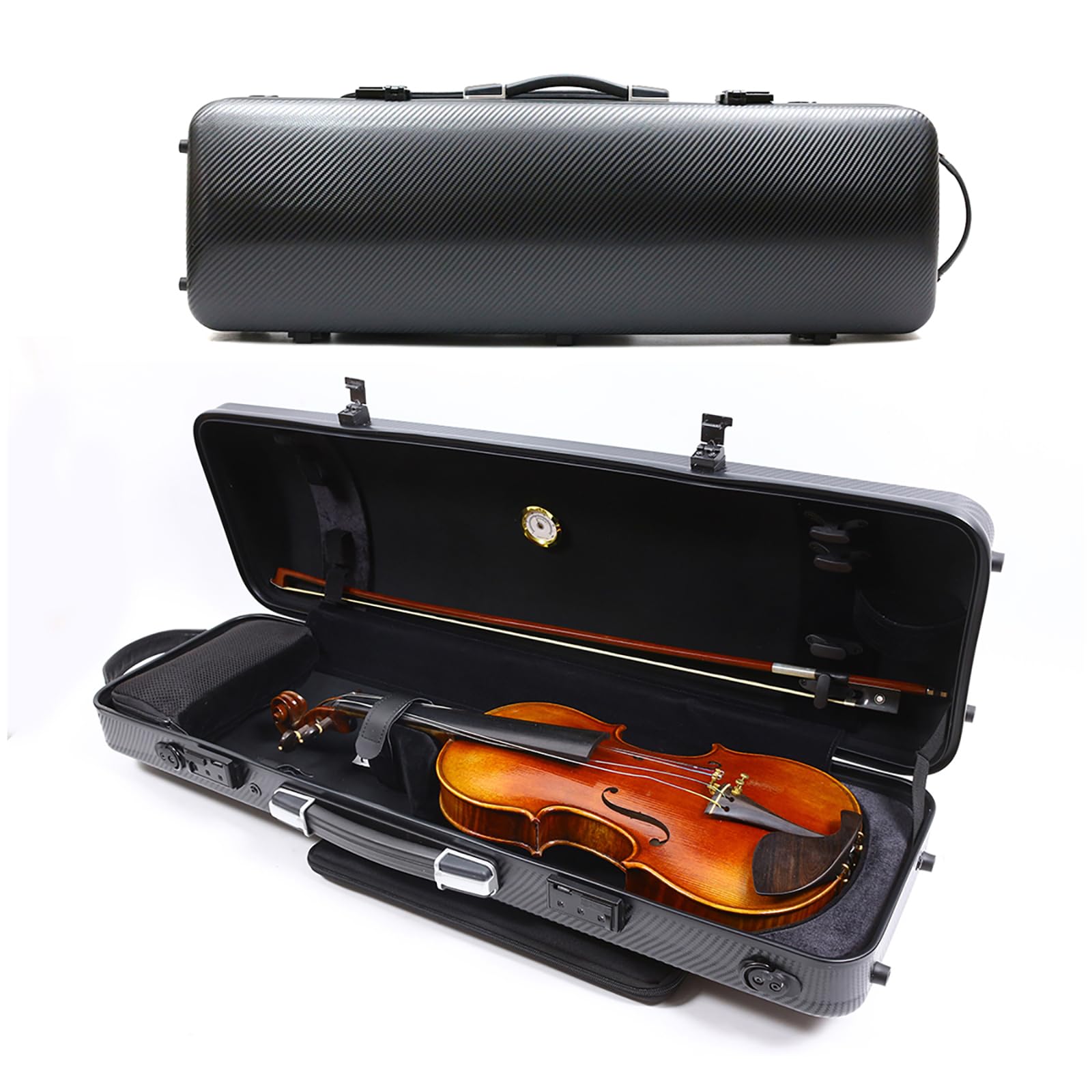 Premium 4/4 Full Size Carbon Fiber Violin Case - High Strength Hard Shell with Durable Handles & Backpack Straps - Includes Music Sheet Bag & Combination Lock (Black) - Perfect for Professional Musicians, Travel & Music School Use