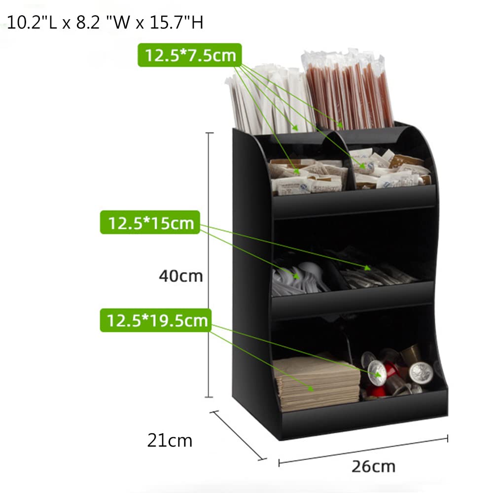 2-Piece Coffee Condiment Organizer Set with 4-Column Cup & Lid Holder - Professional Coffee Station Organizer for Countertops - Includes 8 Bonus Coffee Accessories - Perfect for Home Kitchens & Coffee Shops