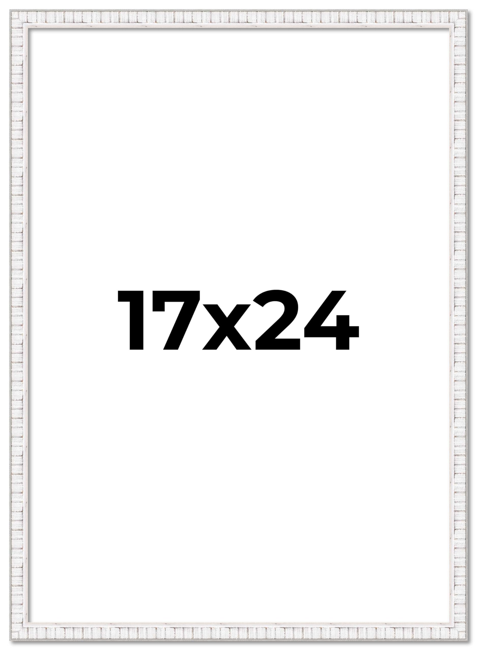17x24 Inch White Distressed Solid Wood Picture Frame - 0.75
