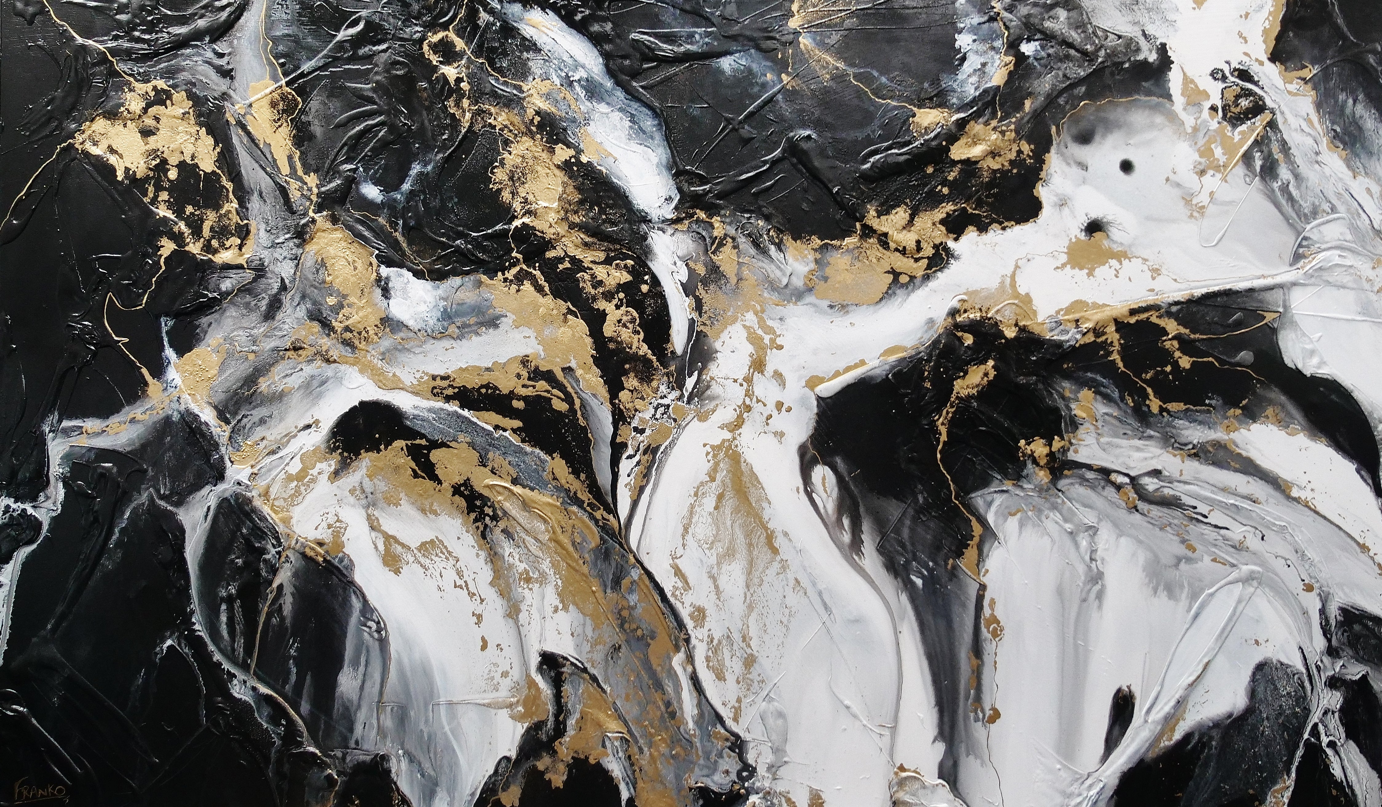 Golden Silk 200cm x 120cm Black White Gold Textured Abstract Wall Art Canvas Painting - Modern Home Decor for Living Room, Bedroom, Office