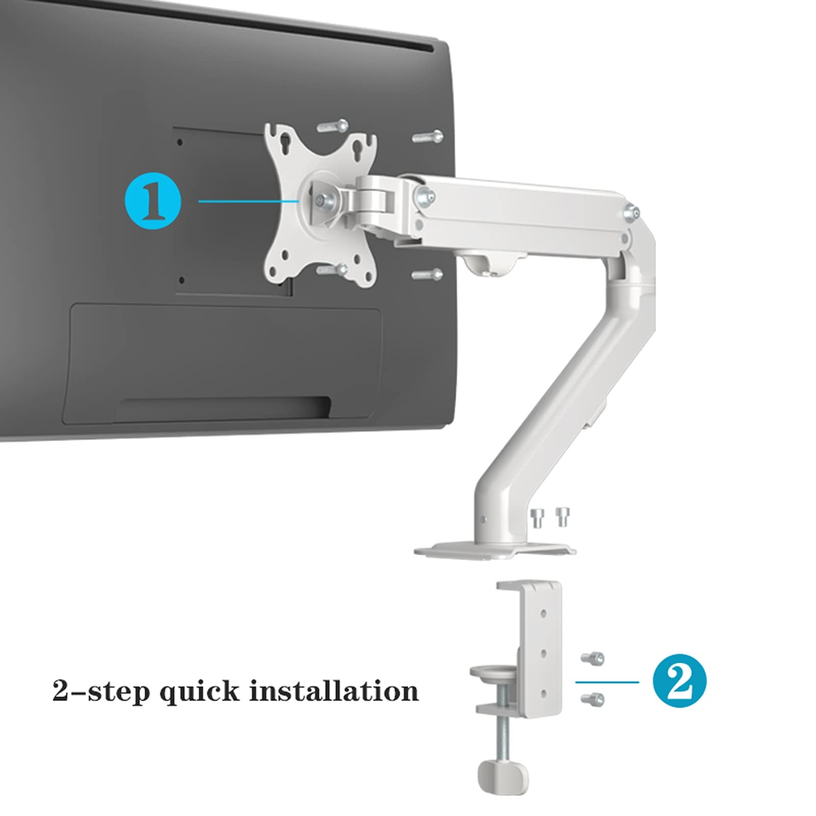 Ergonomic Single Monitor Stand with Mechanical Spring Arm - Adjustable White Desk Mount for 17