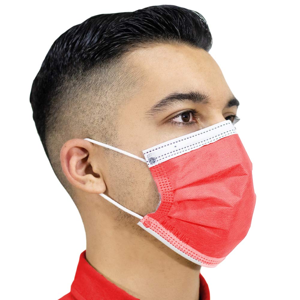 Premium 4-Ply Breathable Disposable Face Masks - Made in USA - Comfortable Elastic Ear Loops (10 Pack, Ruby Red) - Ideal for Daily Use, Travel & Public Safety Protection